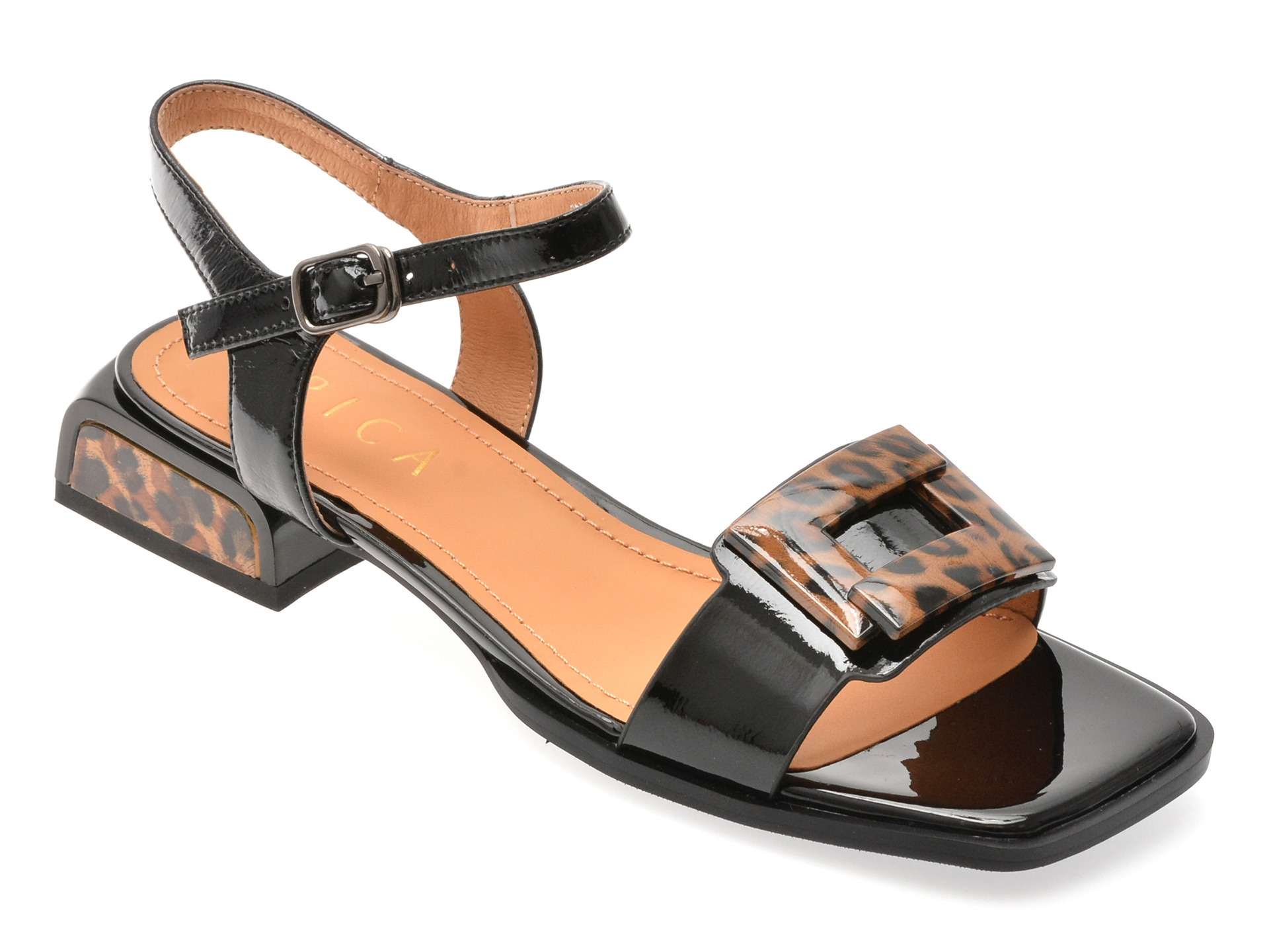 Sandale EPICA negre, D175, din piele naturala lacuita 1 Sandale EPICA negre