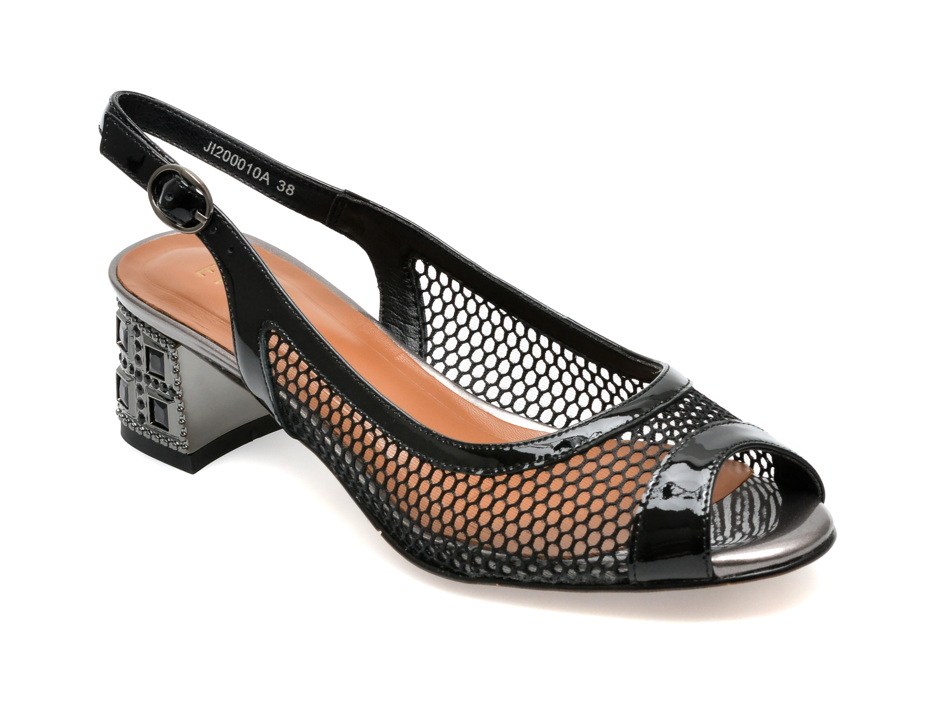 Sandale EPICA negre, JI20010, din material textil si piele naturala lacuita 1 Sandale EPICA negre