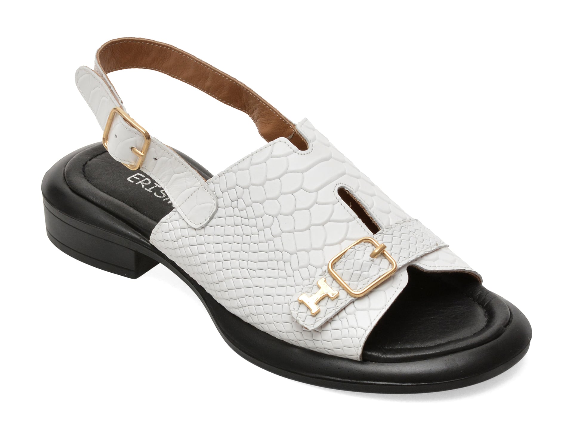 Sandale ERISMA albe, 1954195, din piele croco 1 Sandale ERISMA albe