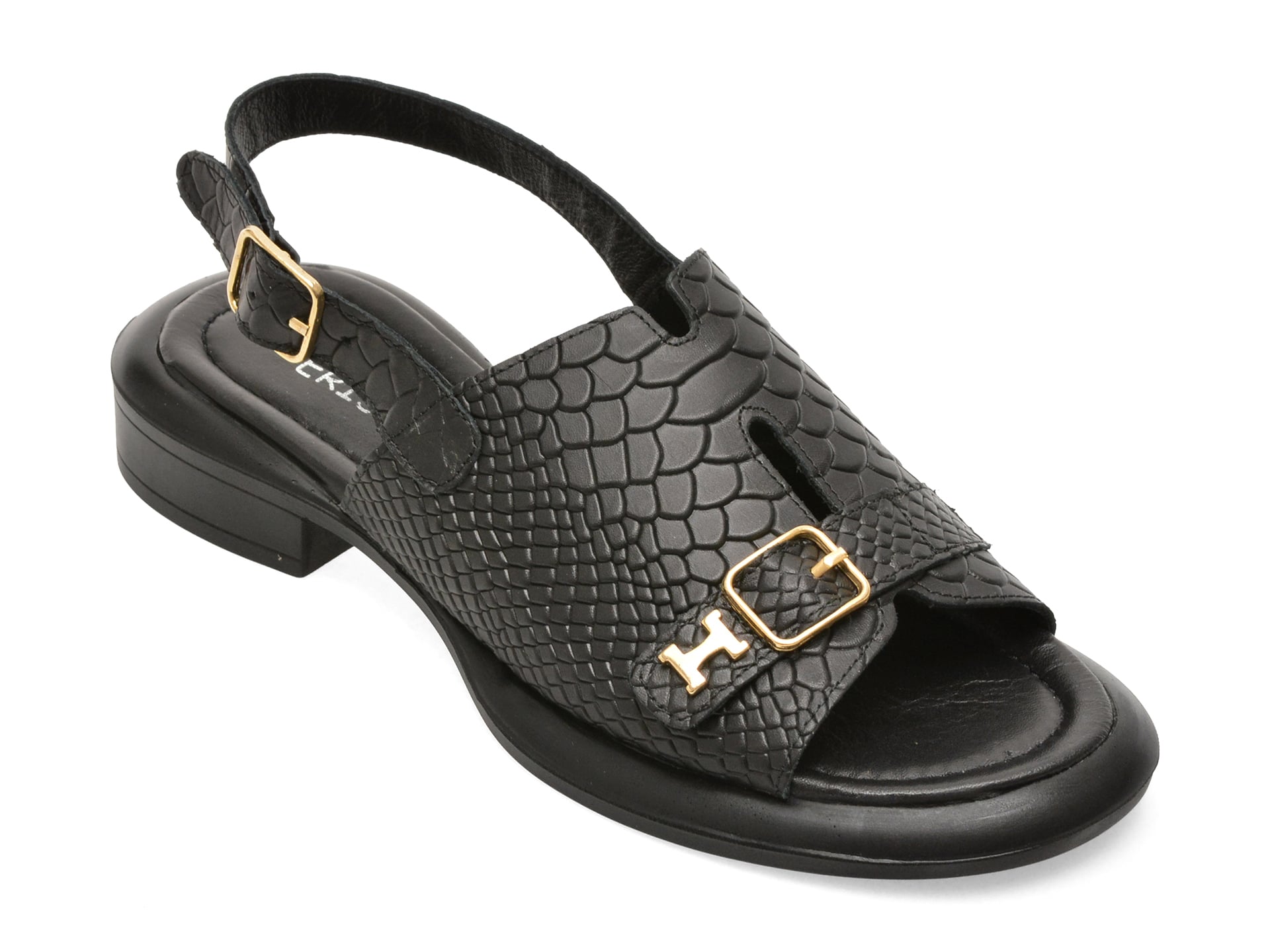 Sandale ERISMA negre, 1954195, din piele croco 1 Sandale ERISMA negre