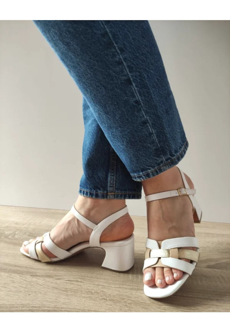 Sandale Elegante Dama 28337-44 Albe Cu Auriu - Alb 1 Sandale Elegante Dama  28337-44 Albe Cu Auriu - Alb