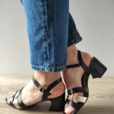 Sandale Elegante Dama  28337-44 Negre Cu Auriu Si Maro - Negru -