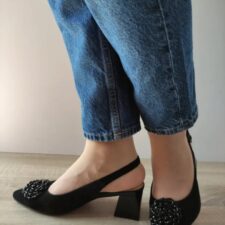 Sandale Elegante Dama  360013B 01-I Negre Velur - Negru -