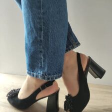 Sandale Elegante Dama  360023A 01-I Negre Velur - Negru -