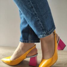 Sandale Elegante Dama  8778-404-665 Galbene Cu Fuxia - Galben