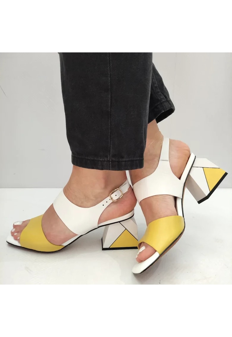 Sandale Elegante Dama Mk003-S2403A Galbene Cu Alb - Galben - 1 Sandale Elegante Dama  Mk003-S2403A Galbene Cu Alb - Galben -