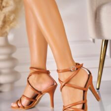 Sandale Elegante din Piele Ecologica dama Camel Cheryl