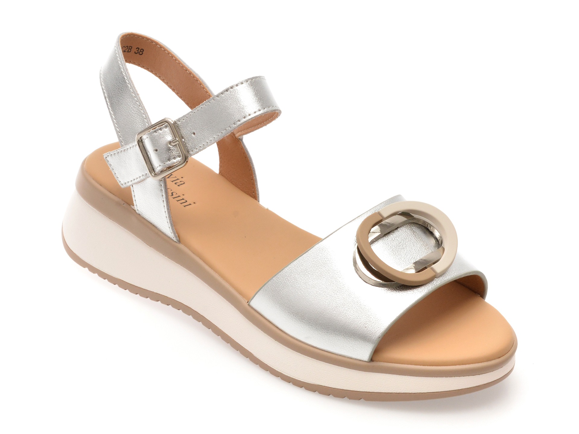 Sandale FLAVIA PASSINI argintii, 22072, din piele naturala 1 Sandale FLAVIA PASSINI argintii