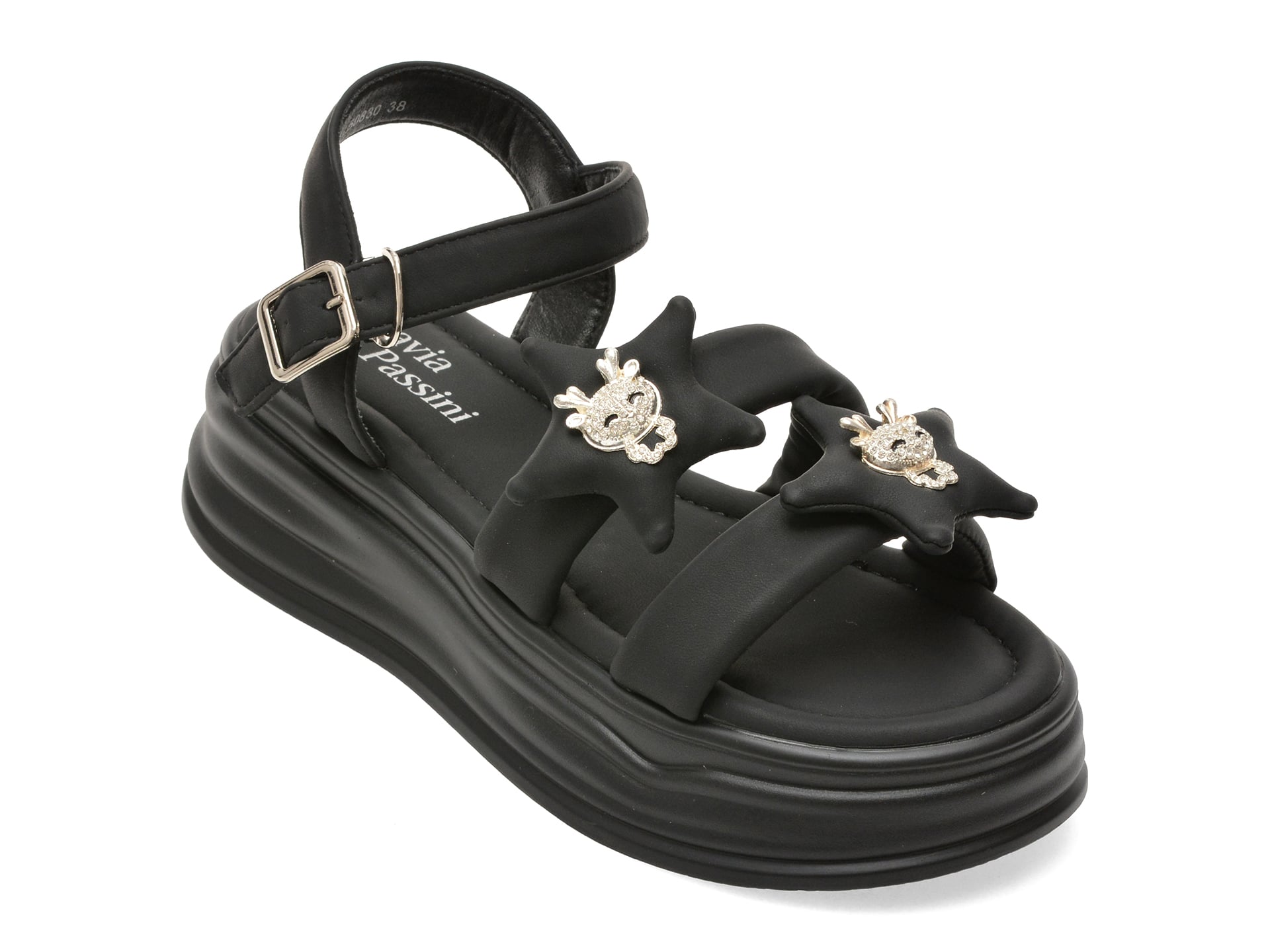 Sandale FLAVIA PASSINI negre, 50830, din piele ecologica 1 Sandale FLAVIA PASSINI negre