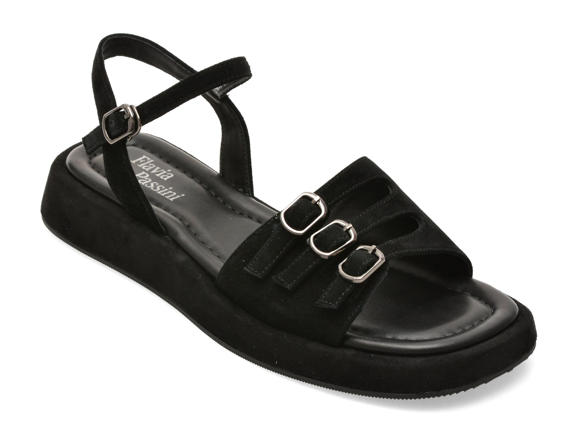 Sandale FLAVIA PASSINI negre, A622, din piele intoarsa 1 Sandale FLAVIA PASSINI negre