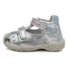 Sandale Fetite -  Inchise - din Piele - cu Inimioare - AC290-497A - Argintiu -