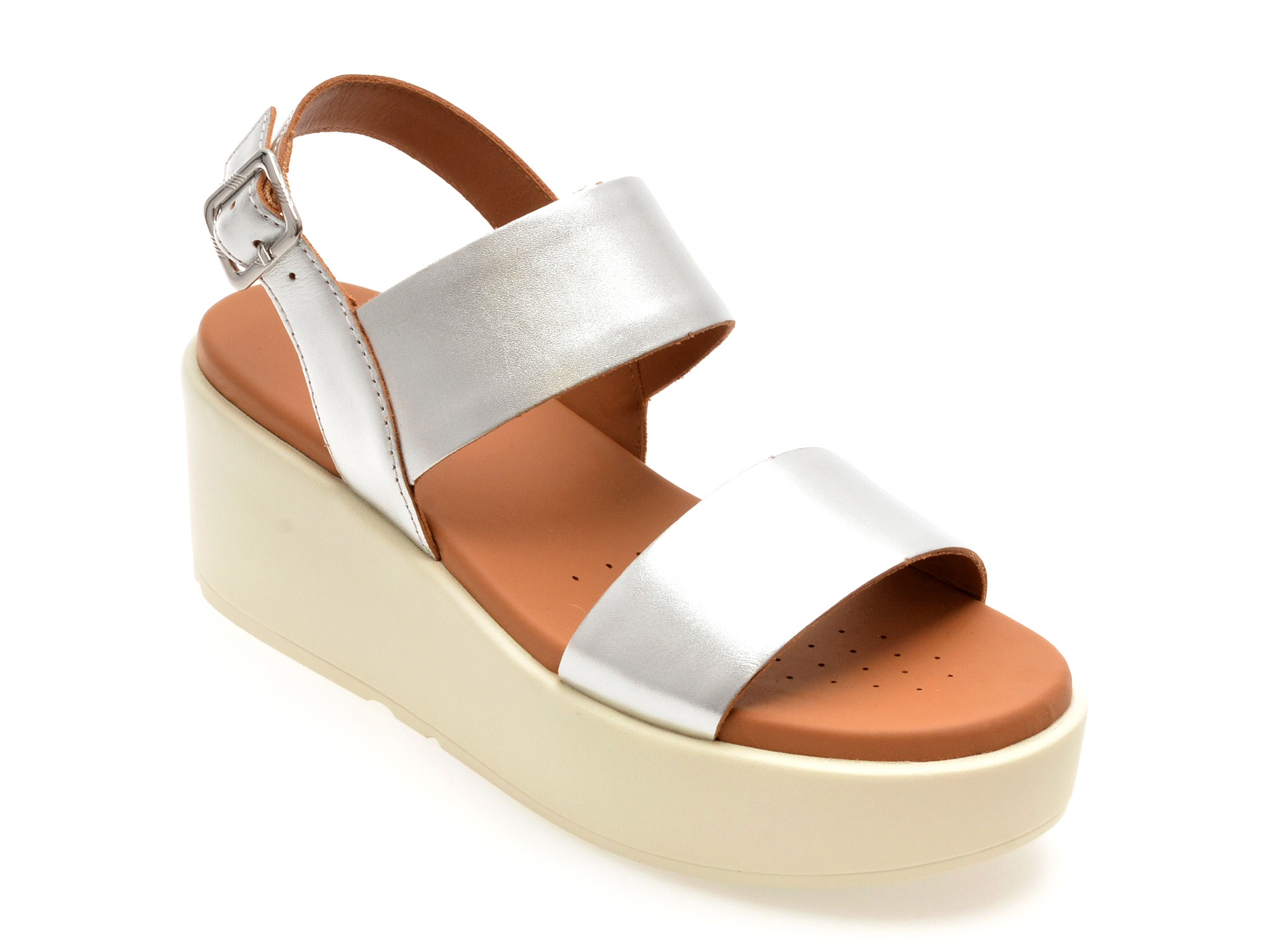 Sandale GEOX argintii, D45M1A, din piele naturala 1 Sandale GEOX argintii