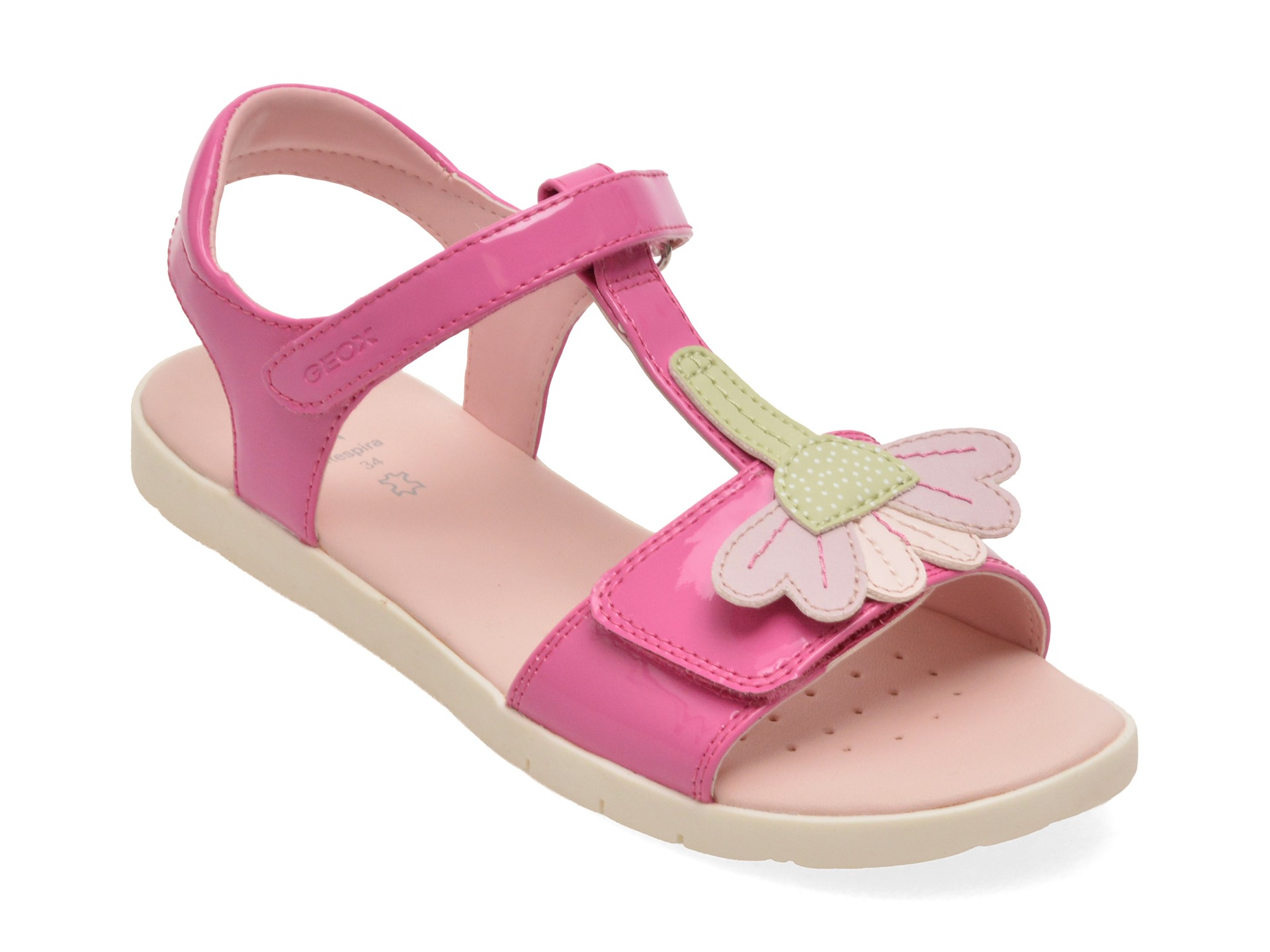 Sandale GEOX fucsia, J65P1C, din piele ecologica lacuita 1 Sandale GEOX fucsia