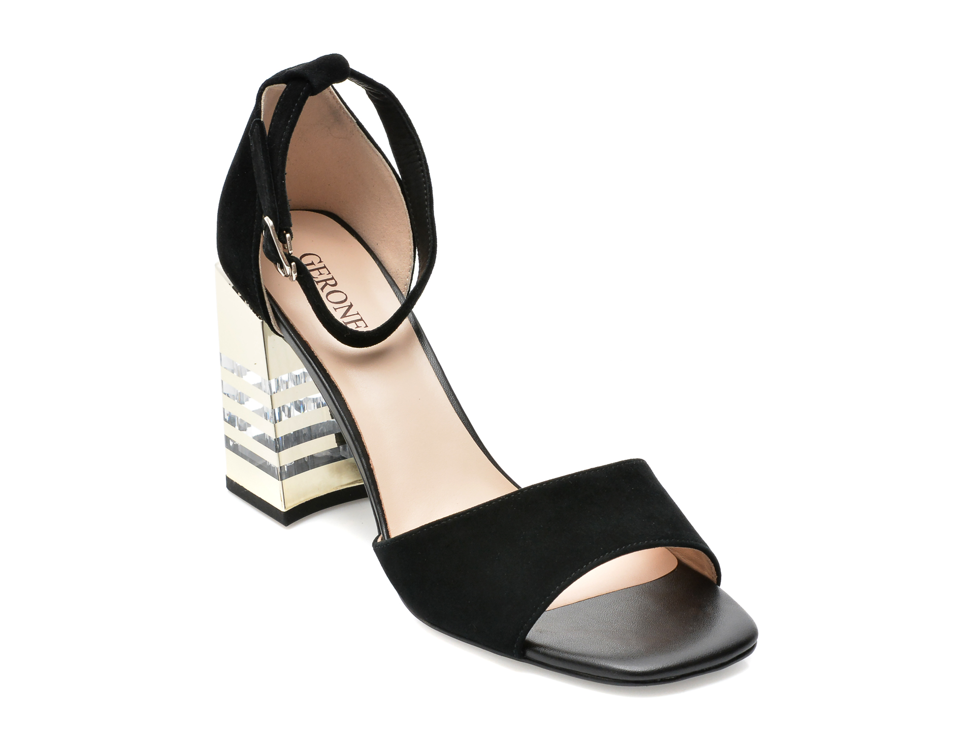 Sandale GERONEA negre, 89170H, din piele intoarsa 1 Sandale GERONEA negre