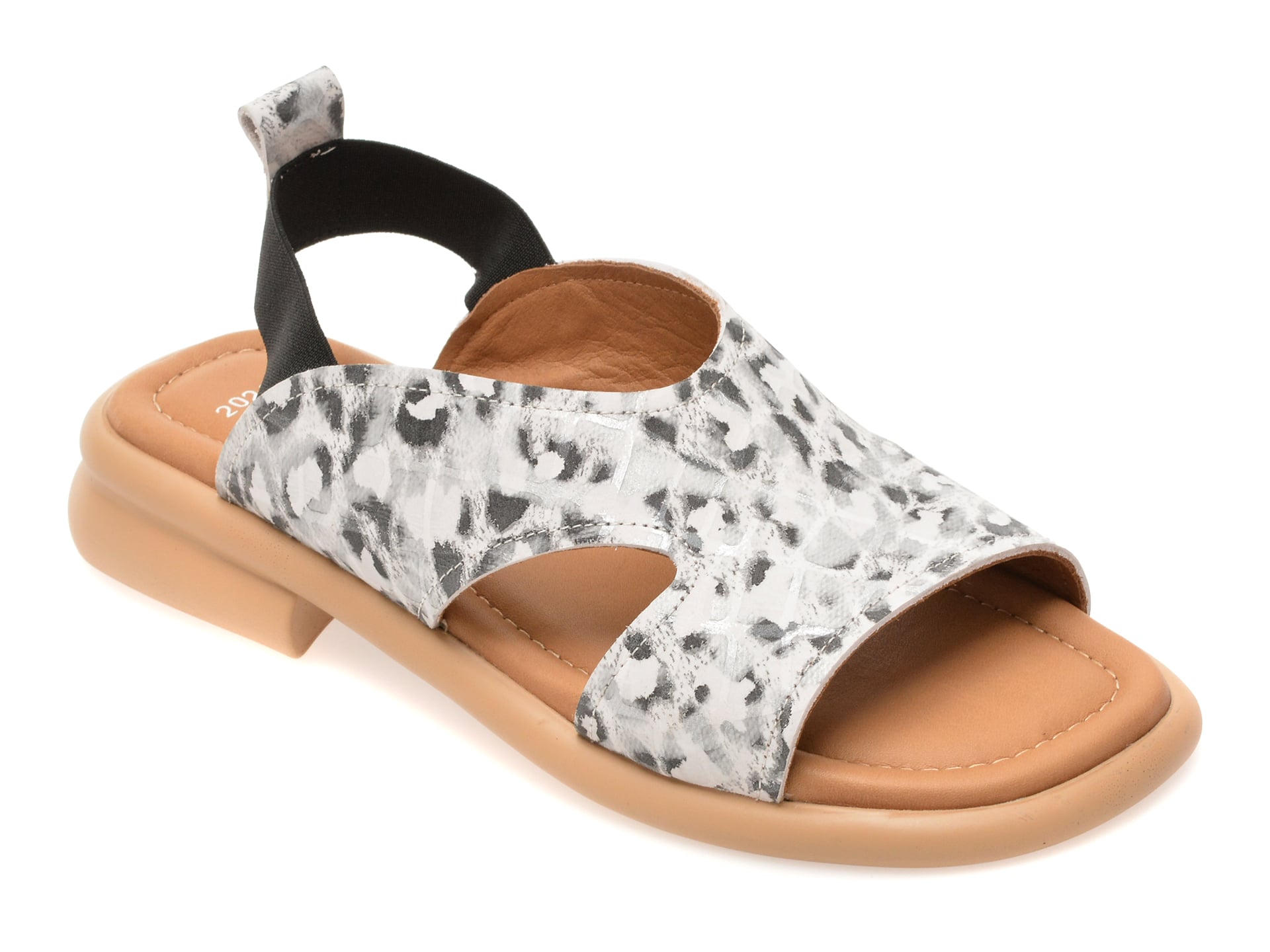 Sandale GOLD DEER alb-negru, 22026, din piele naturala 1 Sandale GOLD DEER alb-negru