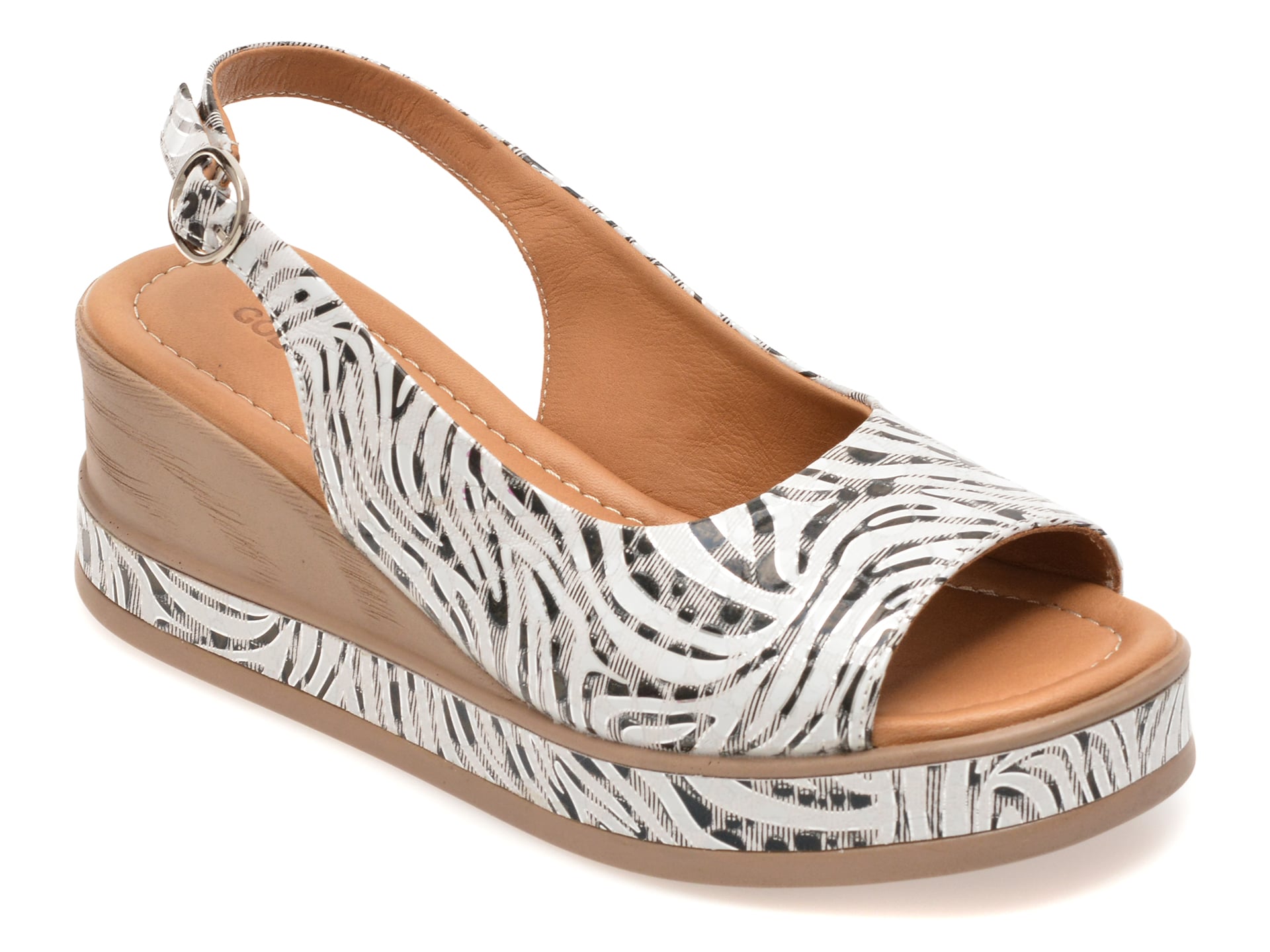 Sandale GOLD DEER alb-negru, 22072, din piele naturala 1 Sandale GOLD DEER alb-negru