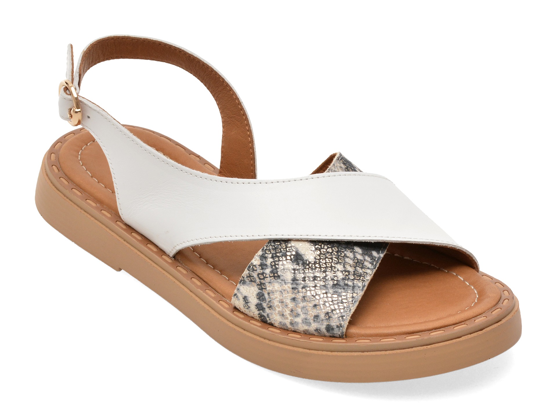 Sandale GOLD DEER albe, 22043, din piele naturala 1 Sandale GOLD DEER albe