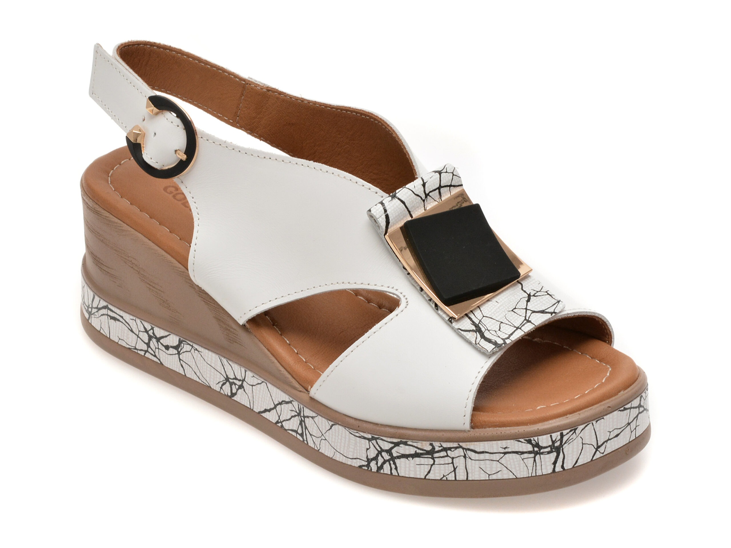 Sandale GOLD DEER albe, 22070, din piele naturala 1 Sandale GOLD DEER albe