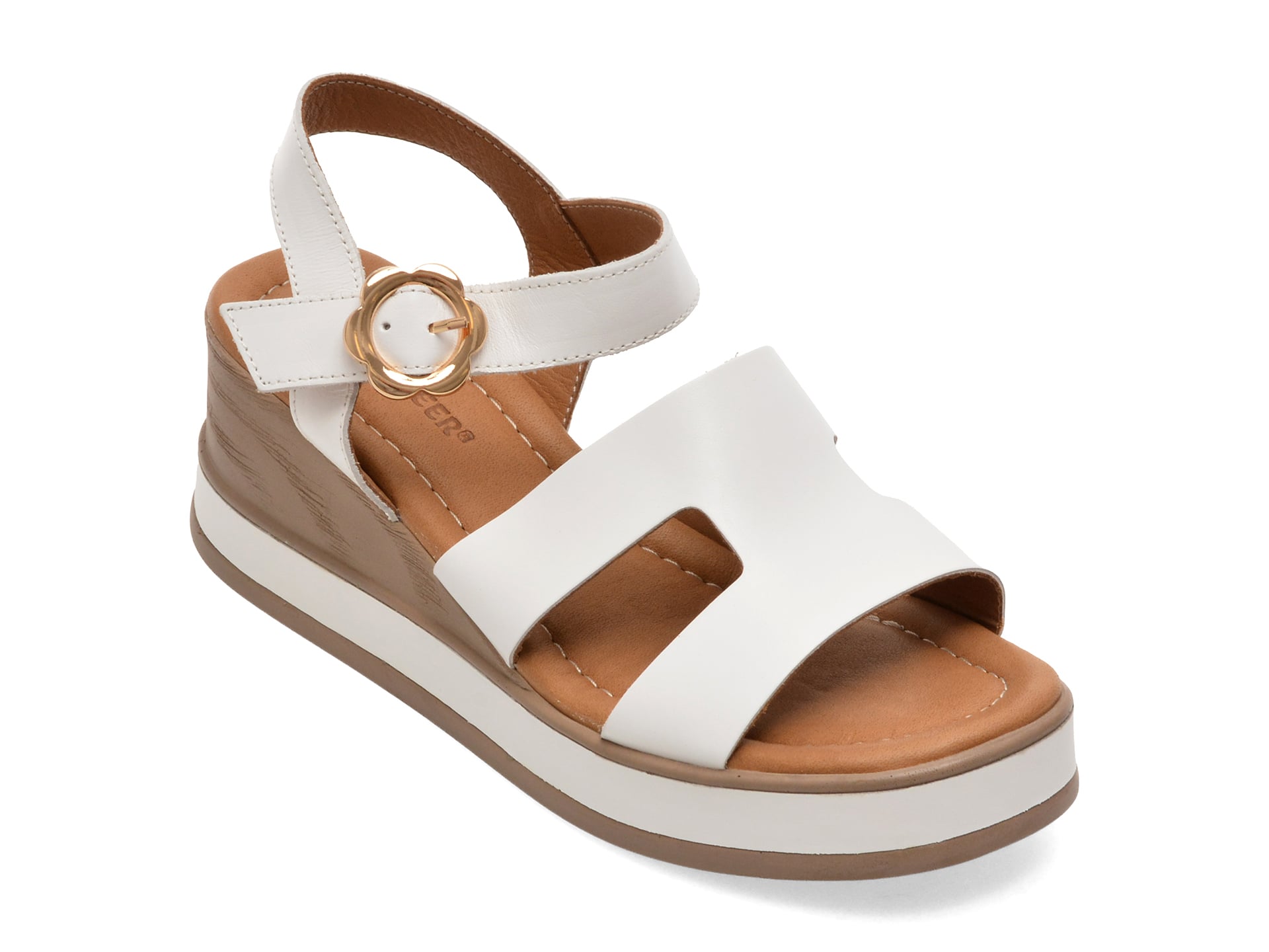 Sandale GOLD DEER albe, 22075, din piele naturala 1 Sandale GOLD DEER albe