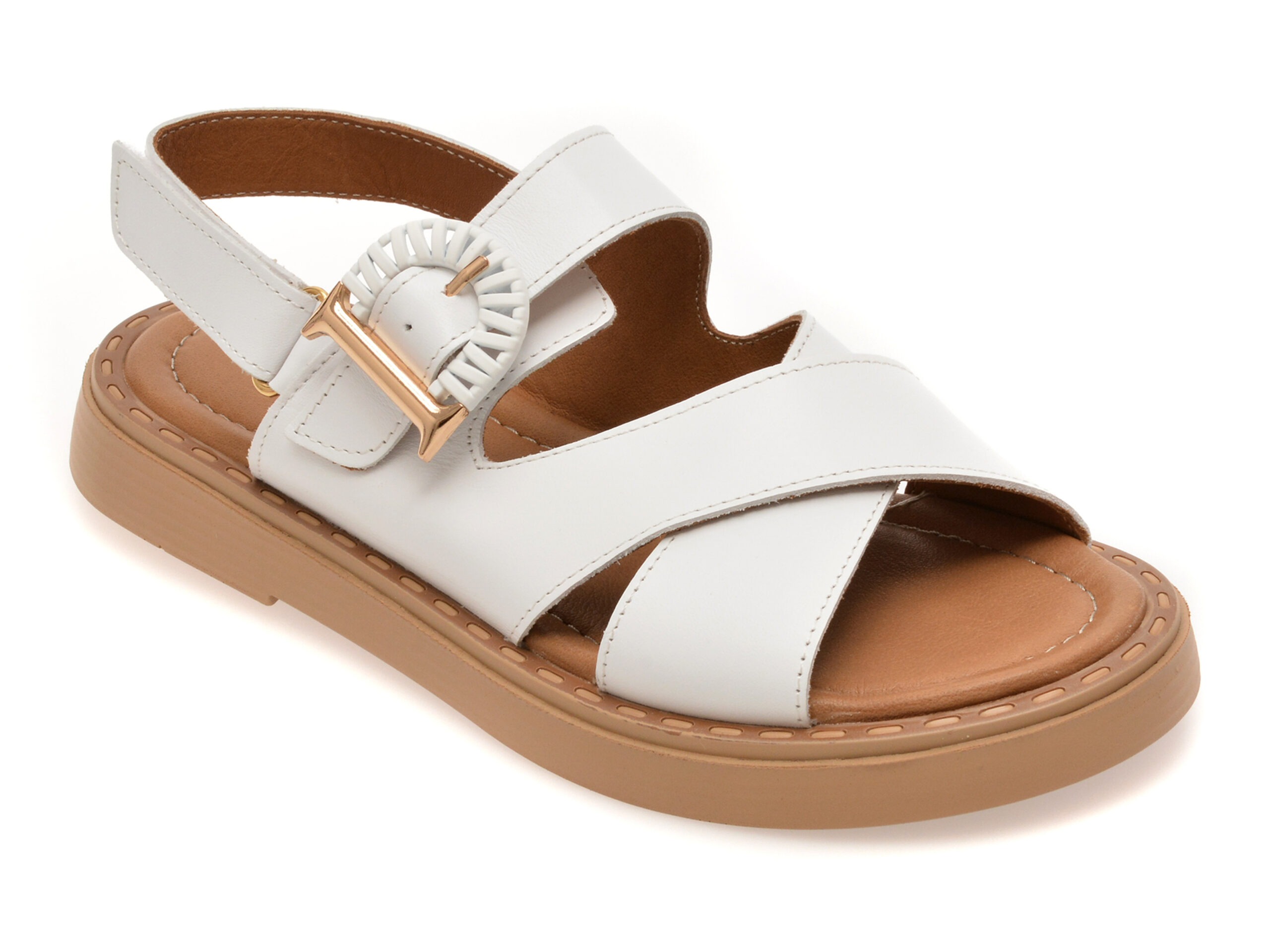 Sandale GOLD DEER albe, 22082, din piele naturala 1 Sandale GOLD DEER albe