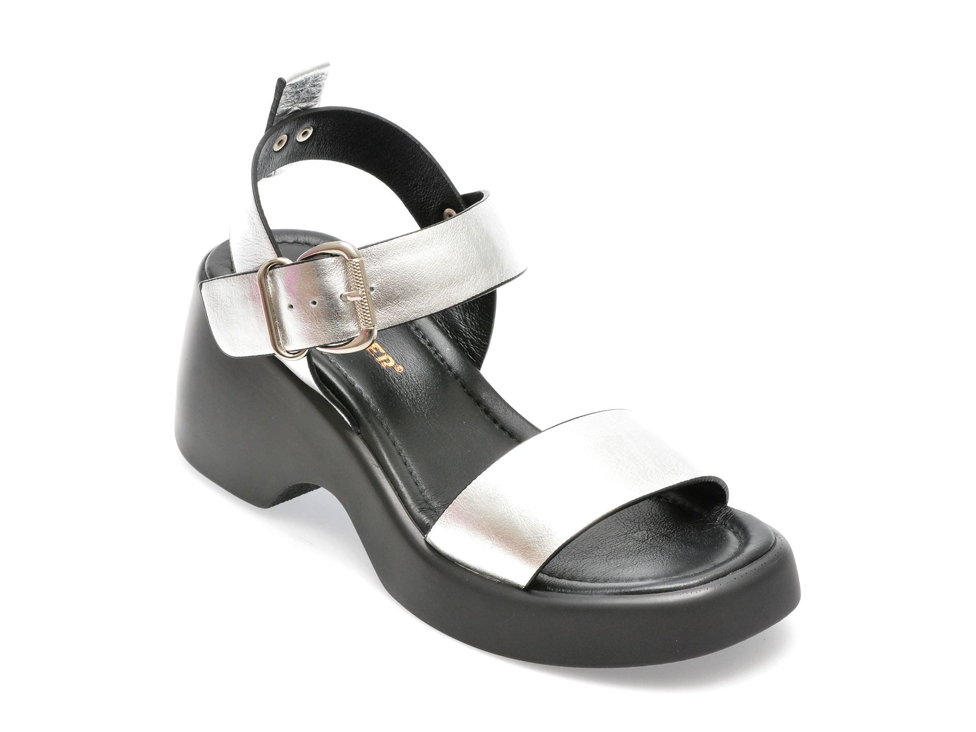 Sandale GOLD DEER argintii, 3370, din piele naturala 2 Sandale GOLD DEER argintii