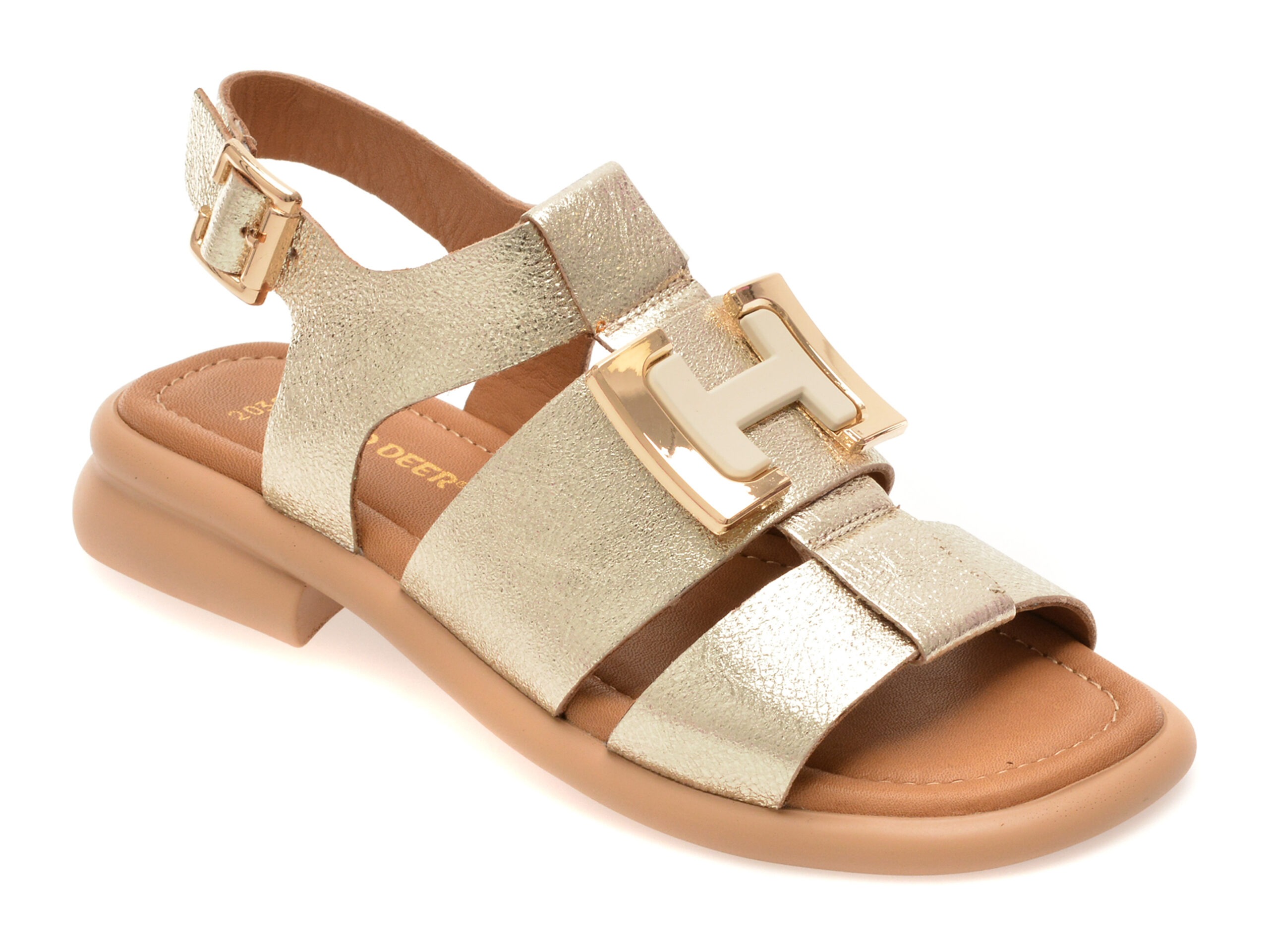 Sandale GOLD DEER aurii, 22039, din piele naturala 1 Sandale GOLD DEER aurii