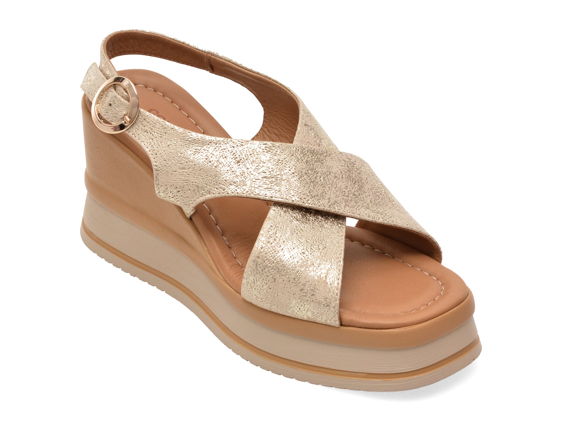 Sandale GOLD DEER aurii, 22087, din piele naturala 1 Sandale GOLD DEER aurii