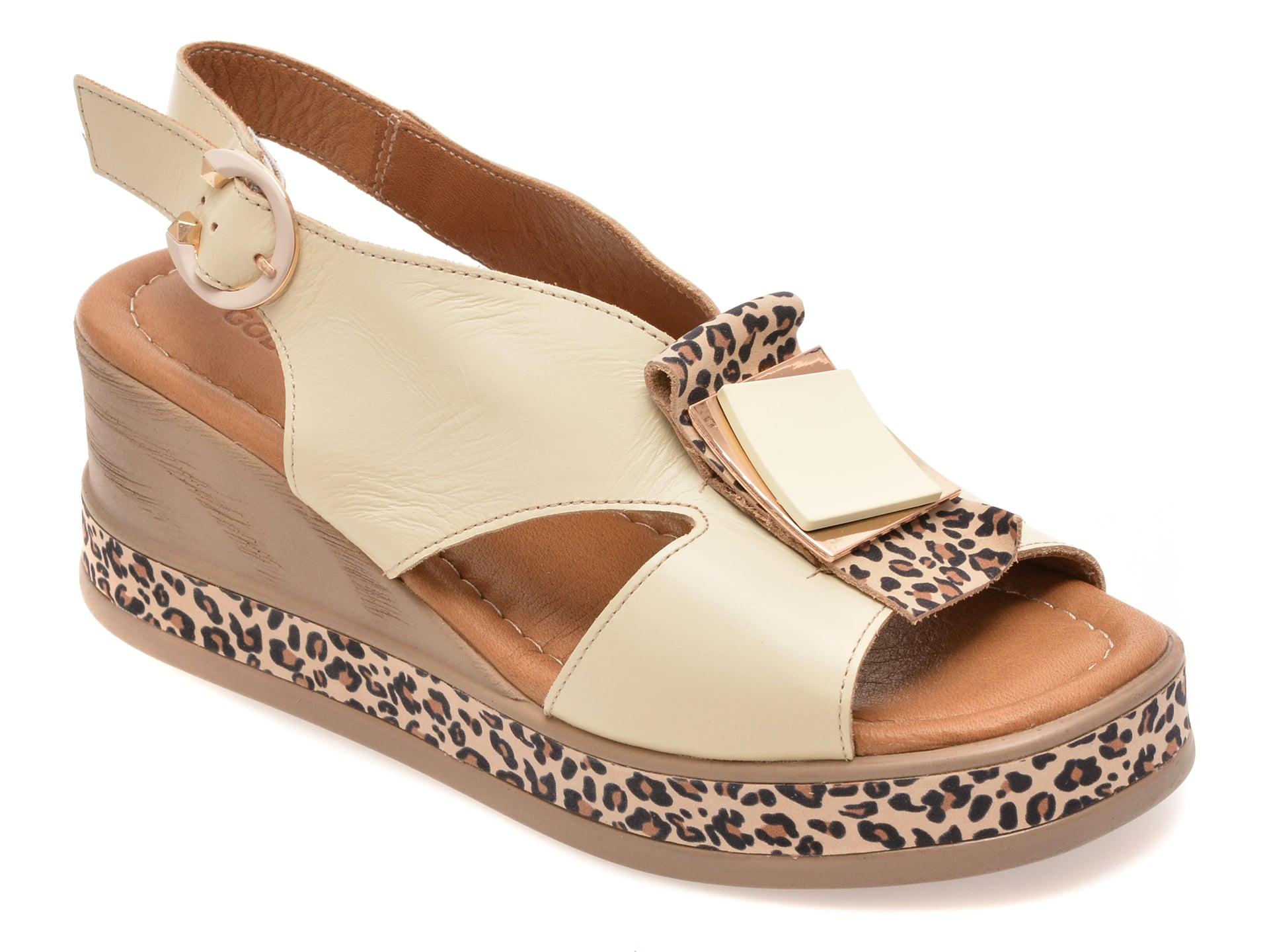 Sandale GOLD DEER bej, 22070, din piele naturala 1 Sandale GOLD DEER bej