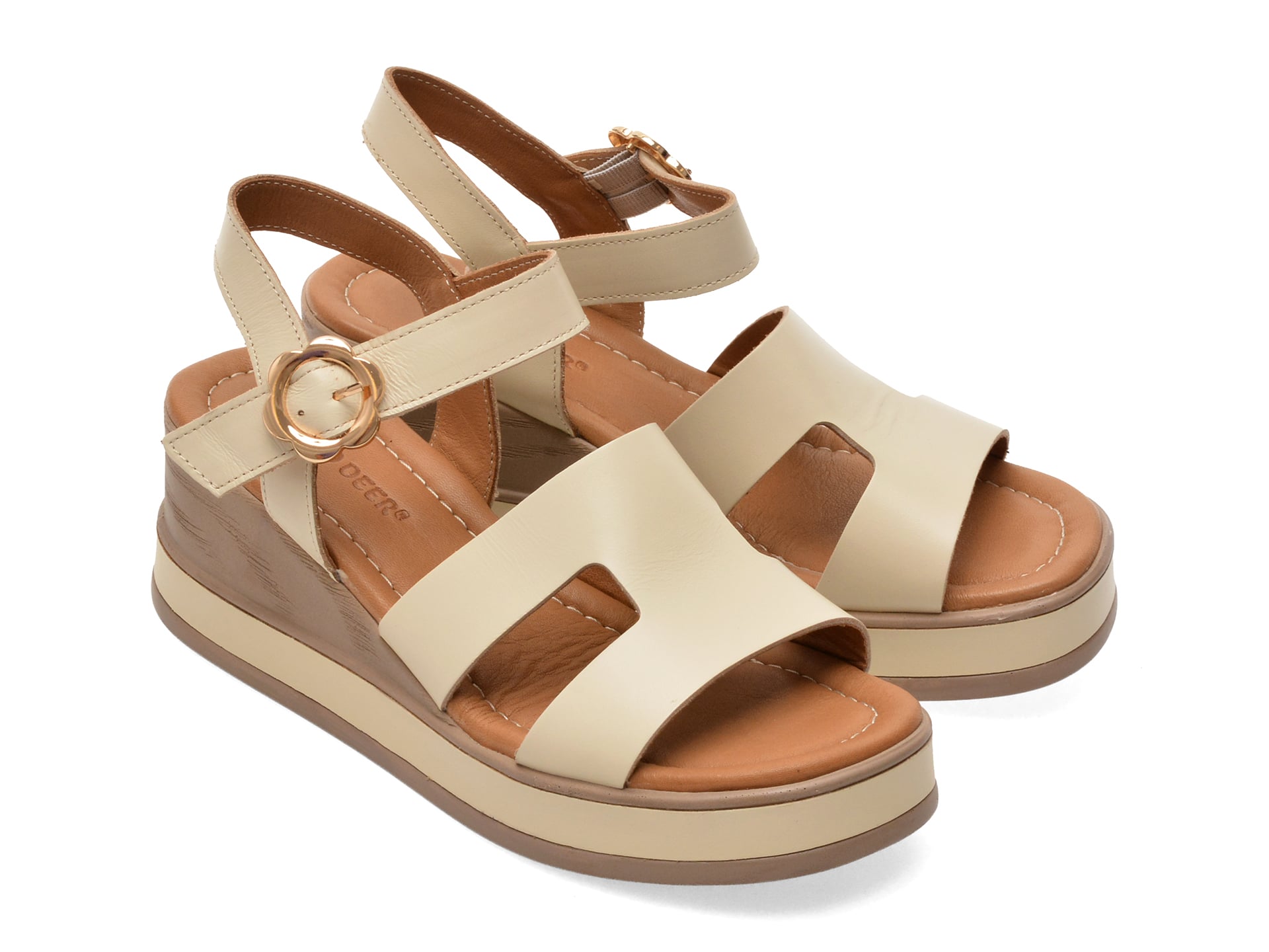 Sandale GOLD DEER bej, 22075, din piele naturala 1 Sandale GOLD DEER bej