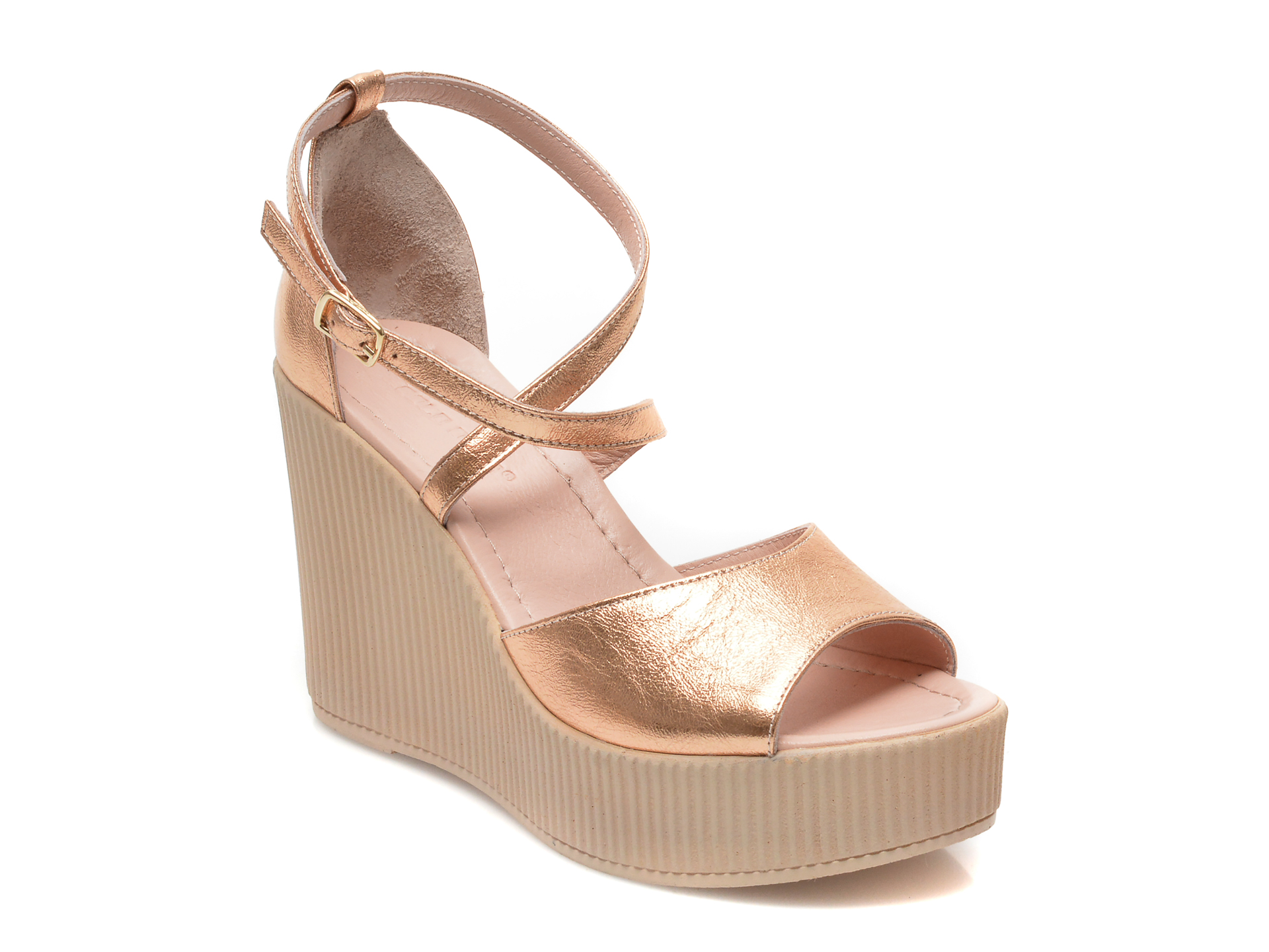 Sandale GOLDDEER aurii, 19627, din piele naturala 1 Sandale GOLDDEER aurii