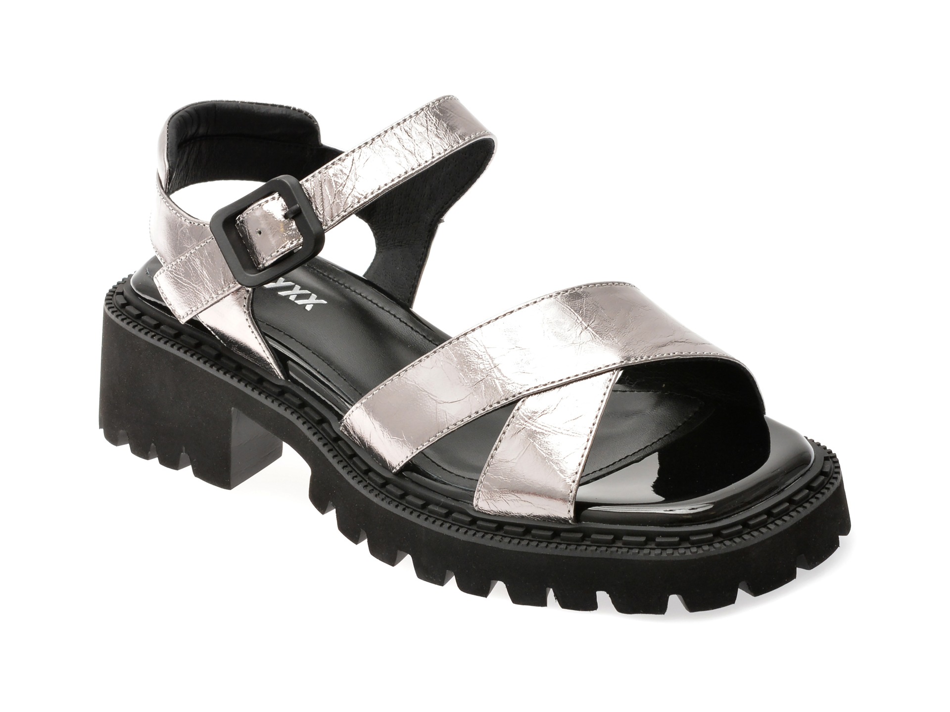 Sandale GRYXX argintii, H55, din piele naturala 1 Sandale GRYXX argintii