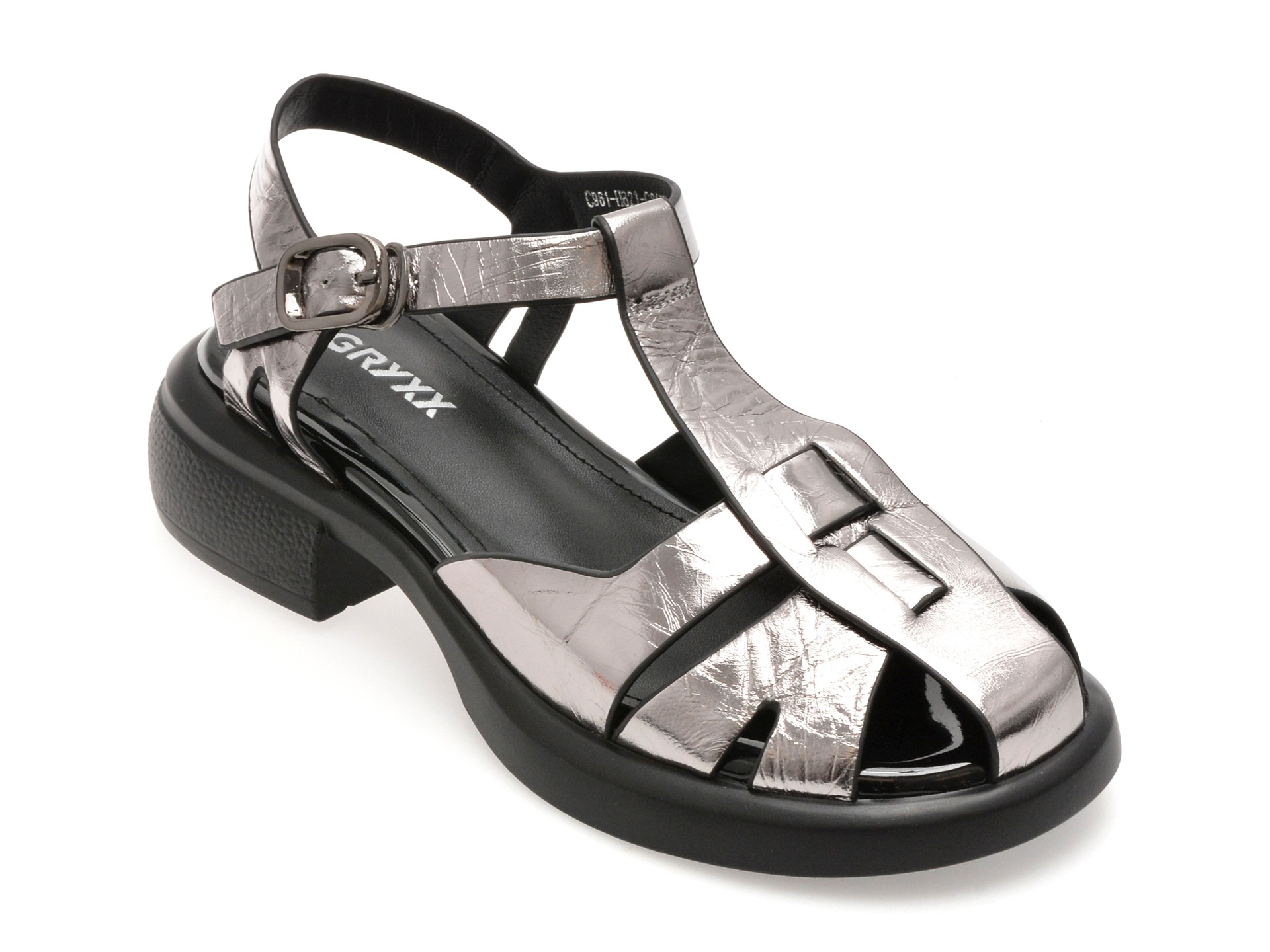 Sandale GRYXX gri, H821, din piele naturala lacuita 1 Sandale GRYXX gri