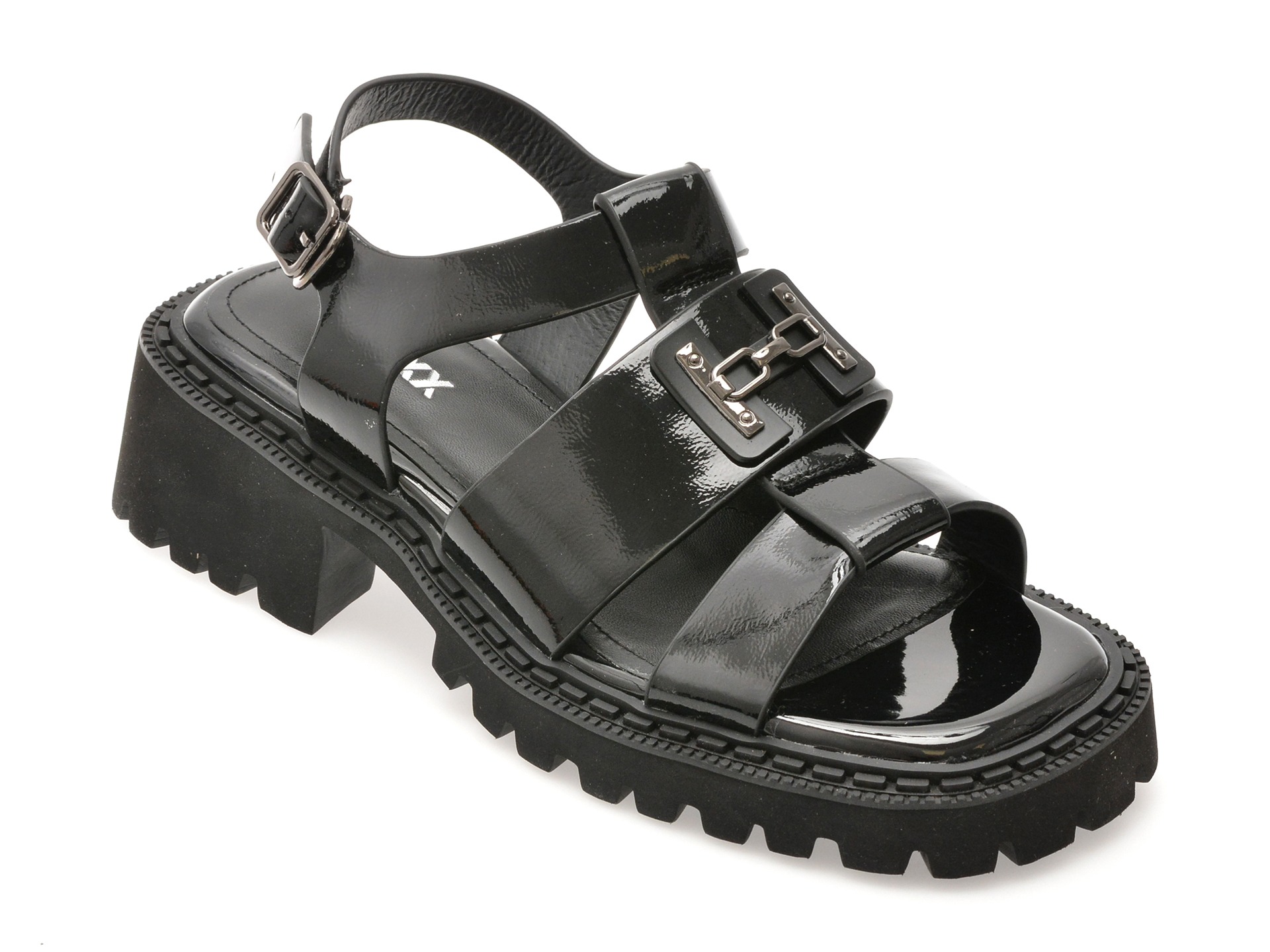 Sandale GRYXX negre, H58, din piele naturala lacuita 1 Sandale GRYXX negre