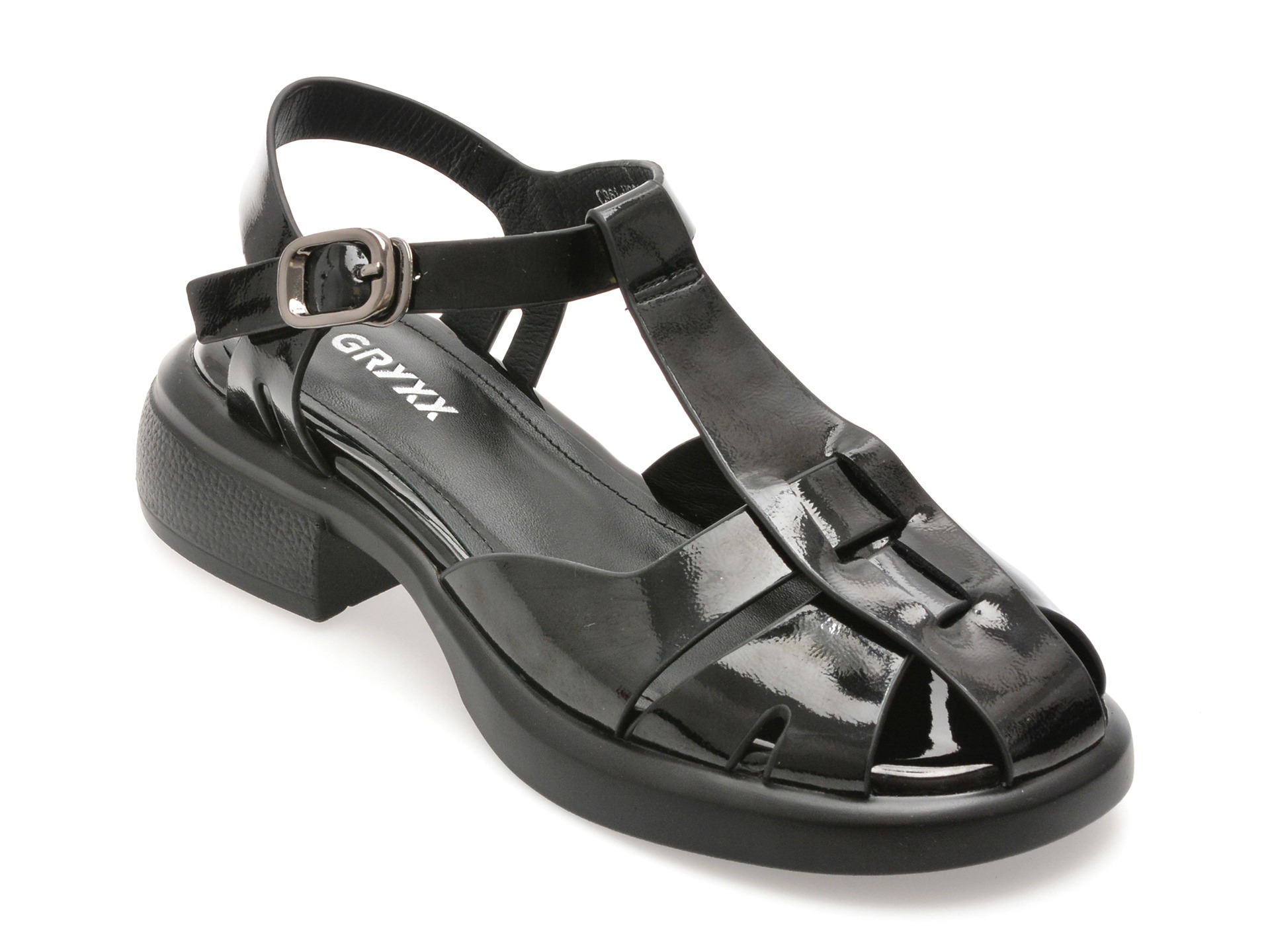Sandale GRYXX negre, H821, din piele naturala lacuita 1 Sandale GRYXX negre