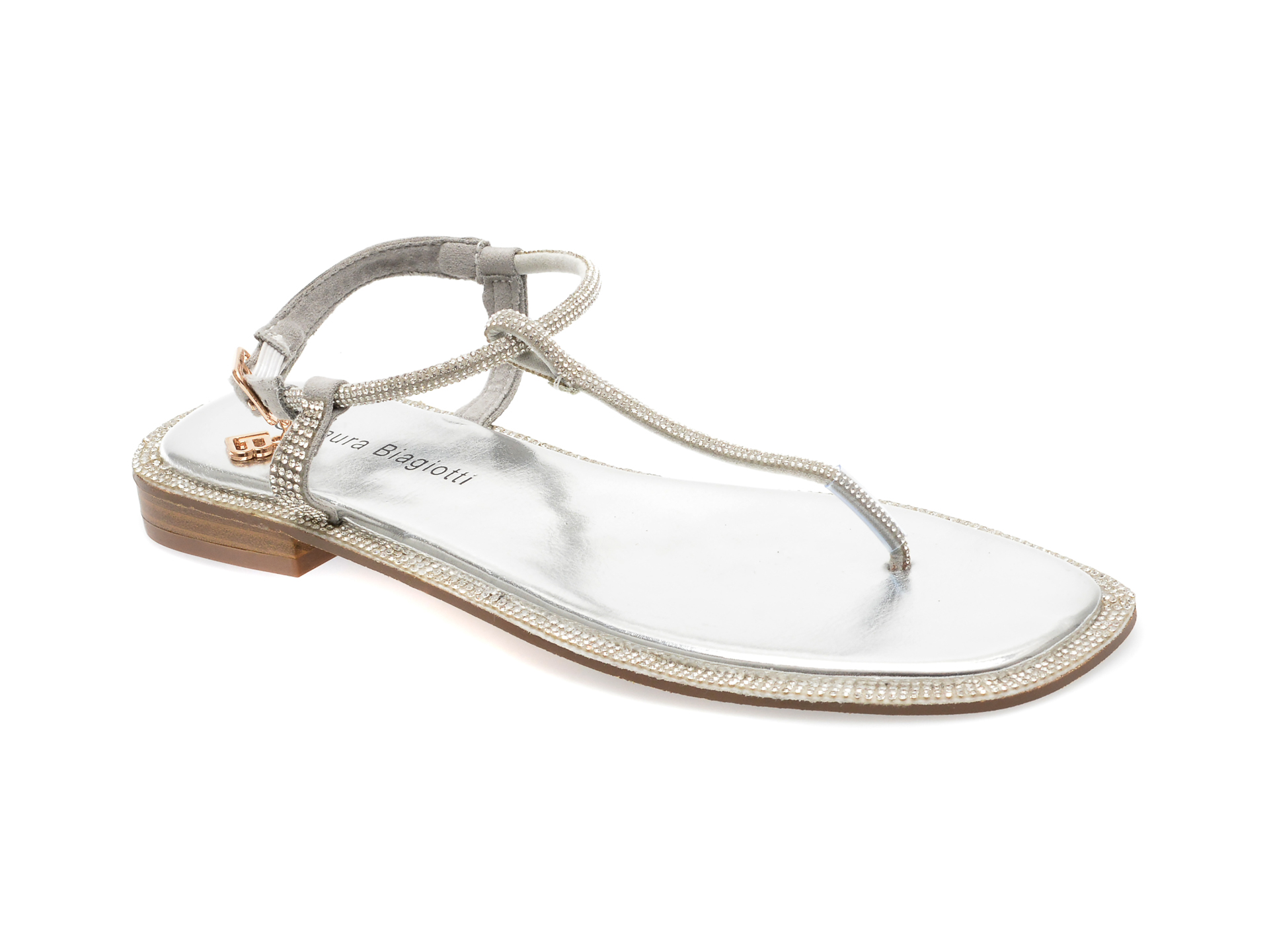 Sandale LAURA BIAGIOTTI argintii, 8073, din material textil 1 Sandale LAURA BIAGIOTTI argintii