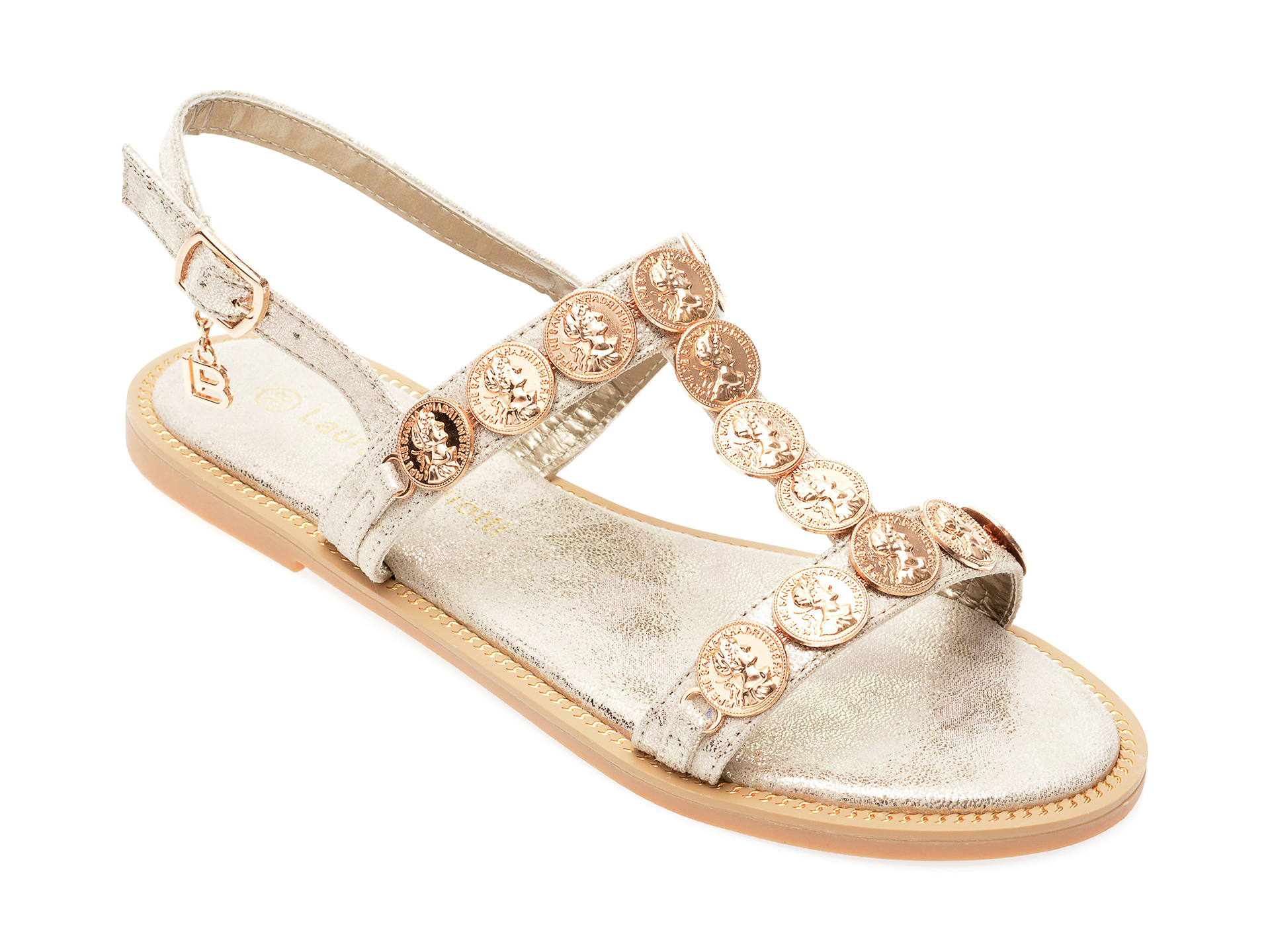 Sandale LAURA BIAGIOTTI aurii, 7535, din piele ecologica 1 Sandale LAURA BIAGIOTTI aurii