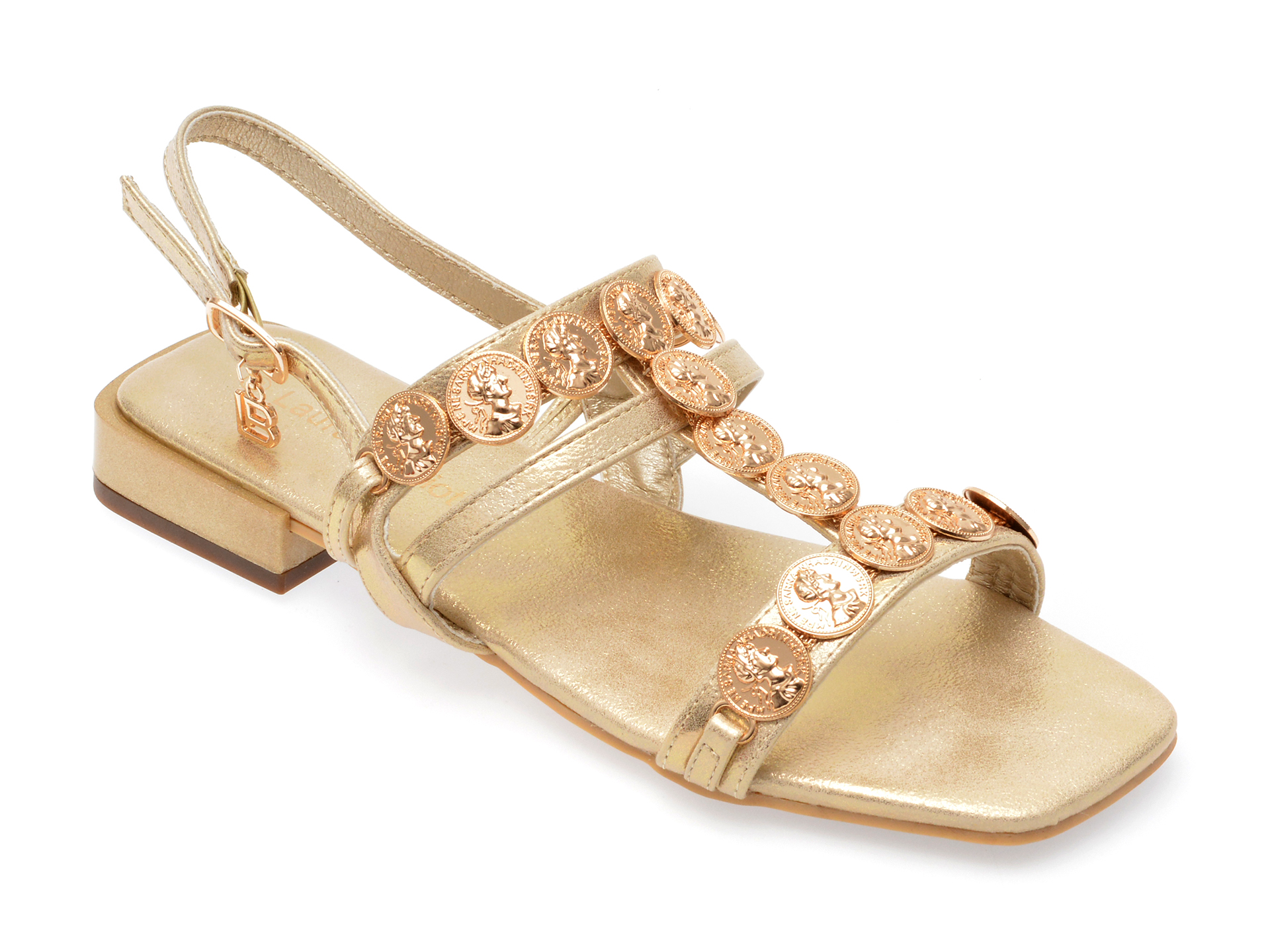 Sandale LAURA BIAGIOTTI aurii, 8056, din piele ecologica 1 Sandale LAURA BIAGIOTTI aurii