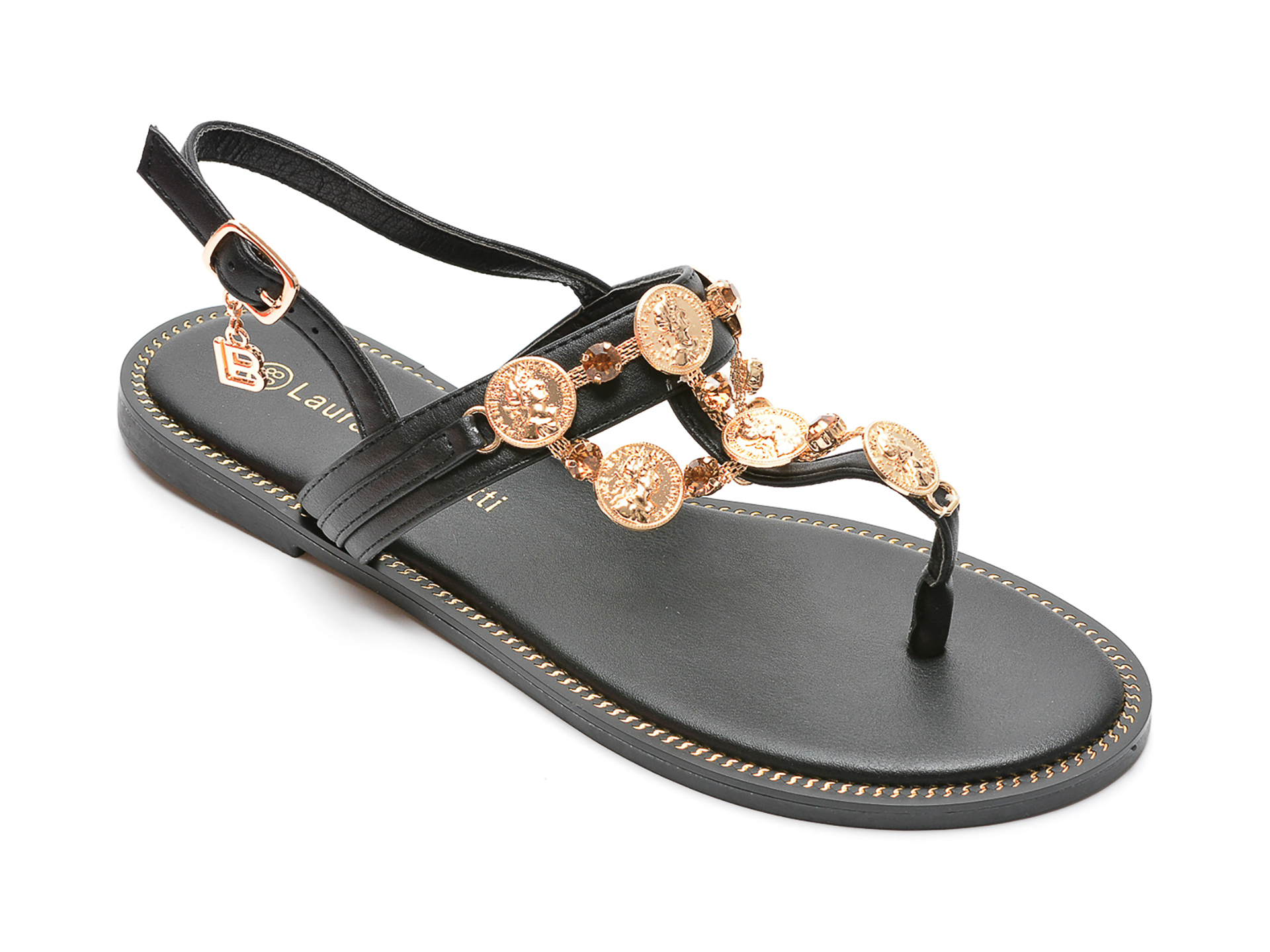 Sandale LAURA BIAGIOTTI negre, 7534, din piele ecologica 1 Sandale LAURA BIAGIOTTI negre