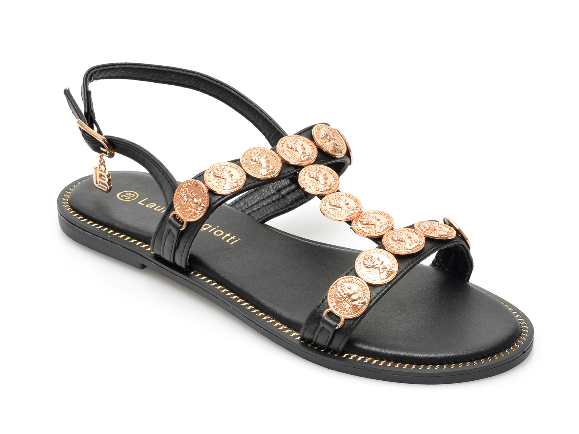 Sandale LAURA BIAGIOTTI negre, 7535, din piele ecologica 1 Sandale LAURA BIAGIOTTI negre