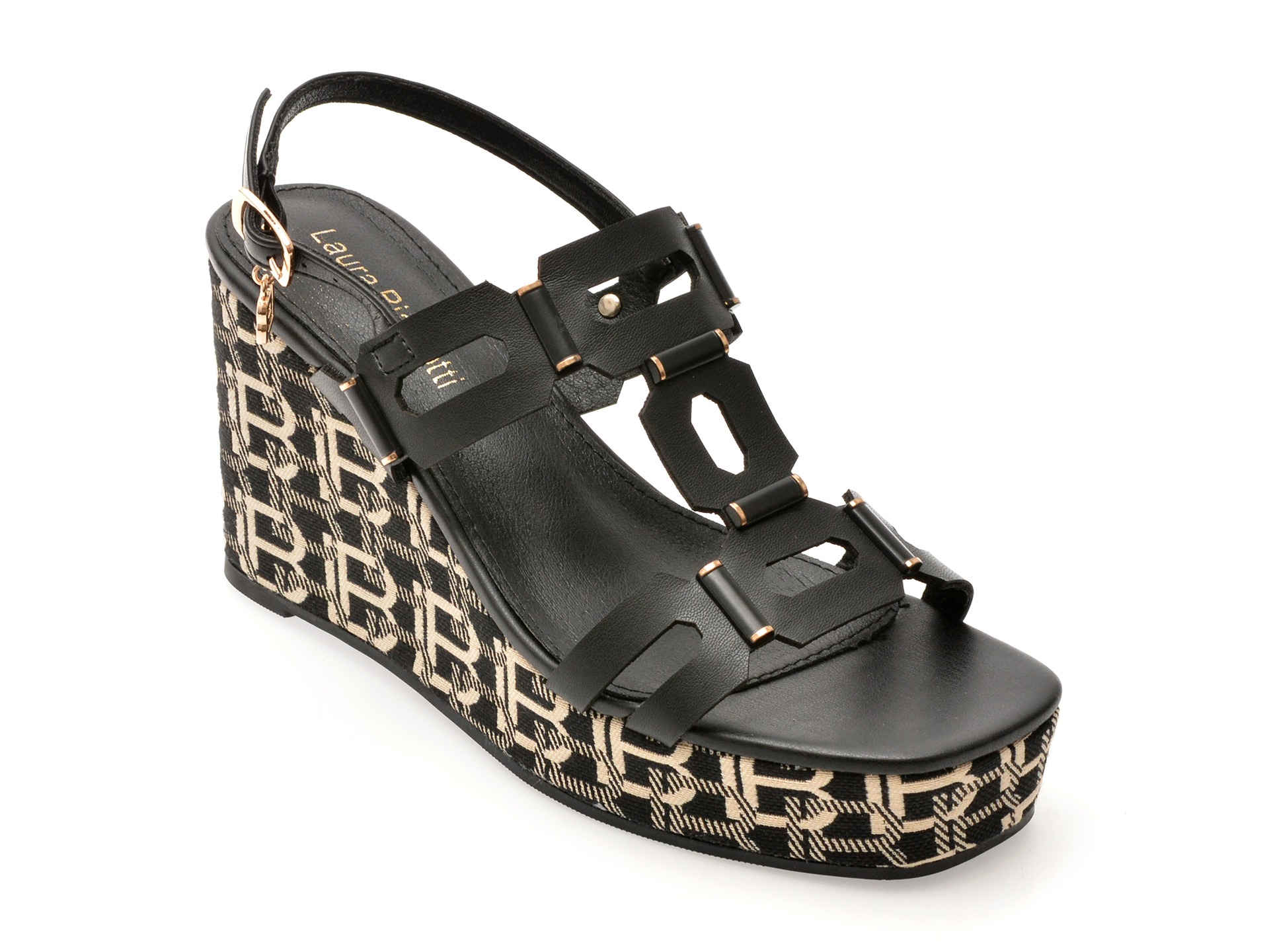 Sandale LAURA BIAGIOTTI negre, 9104, din piele ecologica 1 Sandale LAURA BIAGIOTTI negre