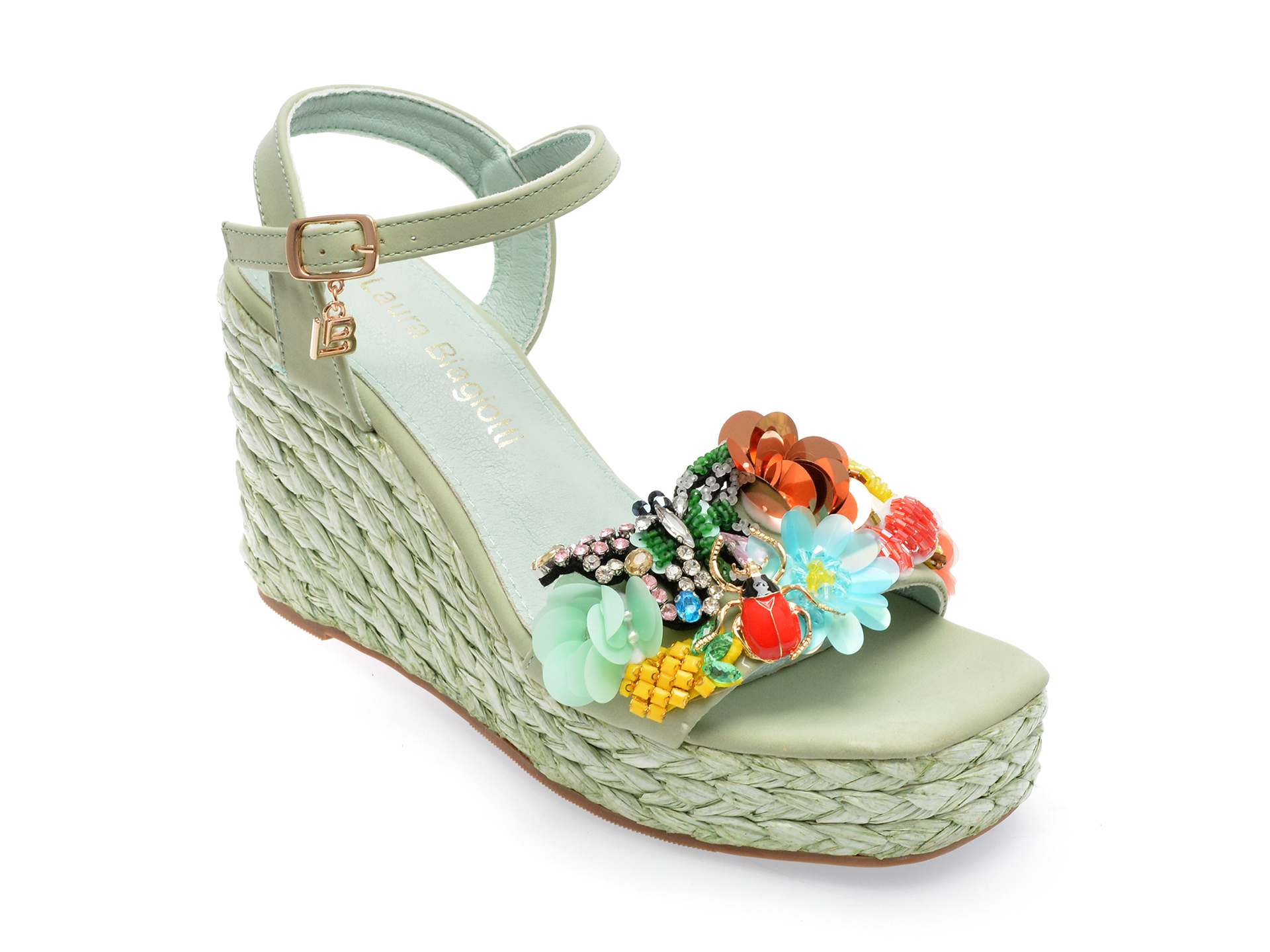 Sandale LAURA BIAGIOTTI verzi, 8166, din piele ecologica 1 Sandale LAURA BIAGIOTTI verzi