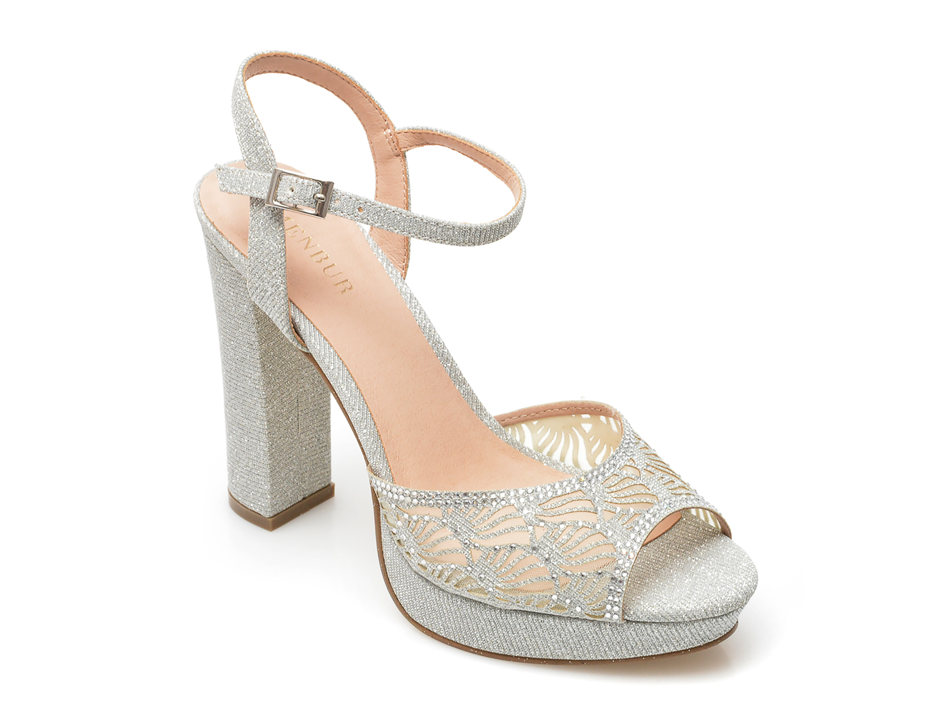 Sandale MENBUR argintii, 23168, din material textil 1 Sandale MENBUR argintii