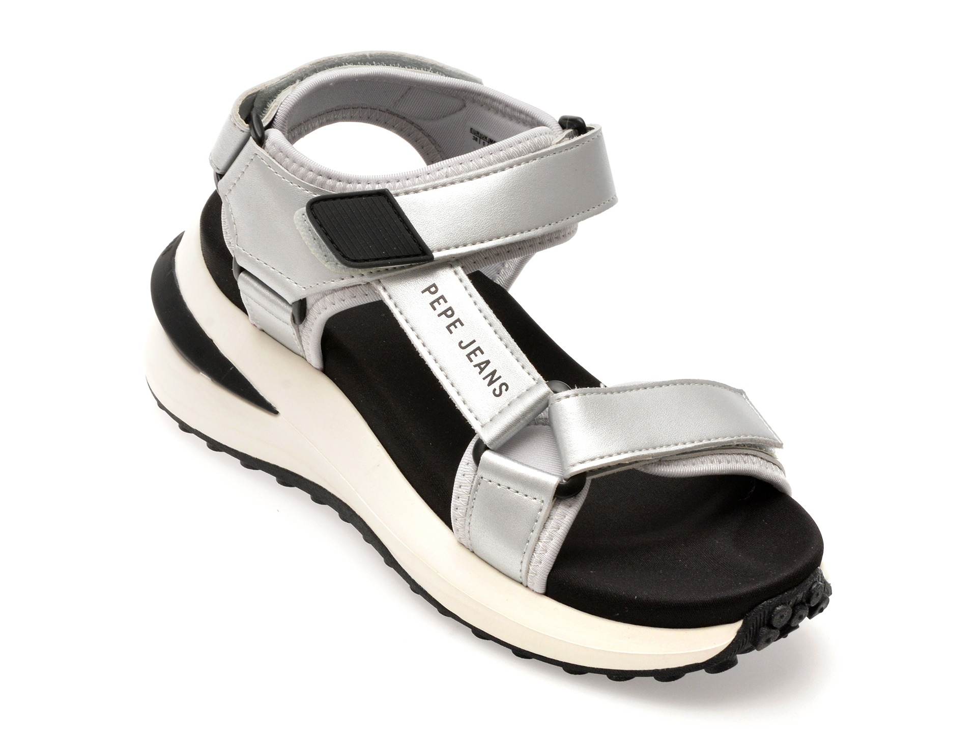 Sandale PEPE JEANS argintii, WINSLOVE SHINE, din piele naturala 1 Sandale PEPE JEANS argintii