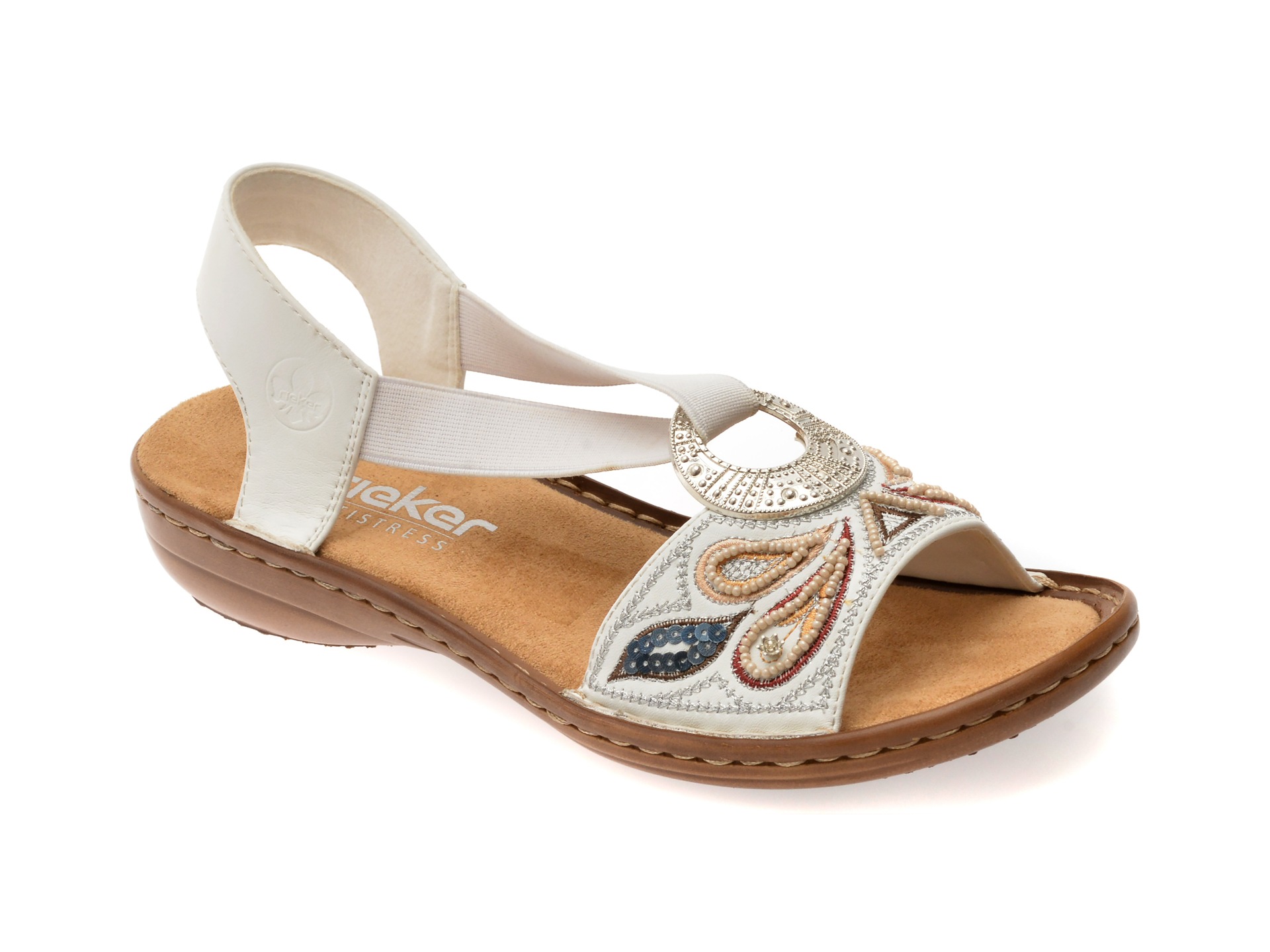 Sandale RIEKER albe, 608B4, din piele ecologica 1 Sandale RIEKER albe