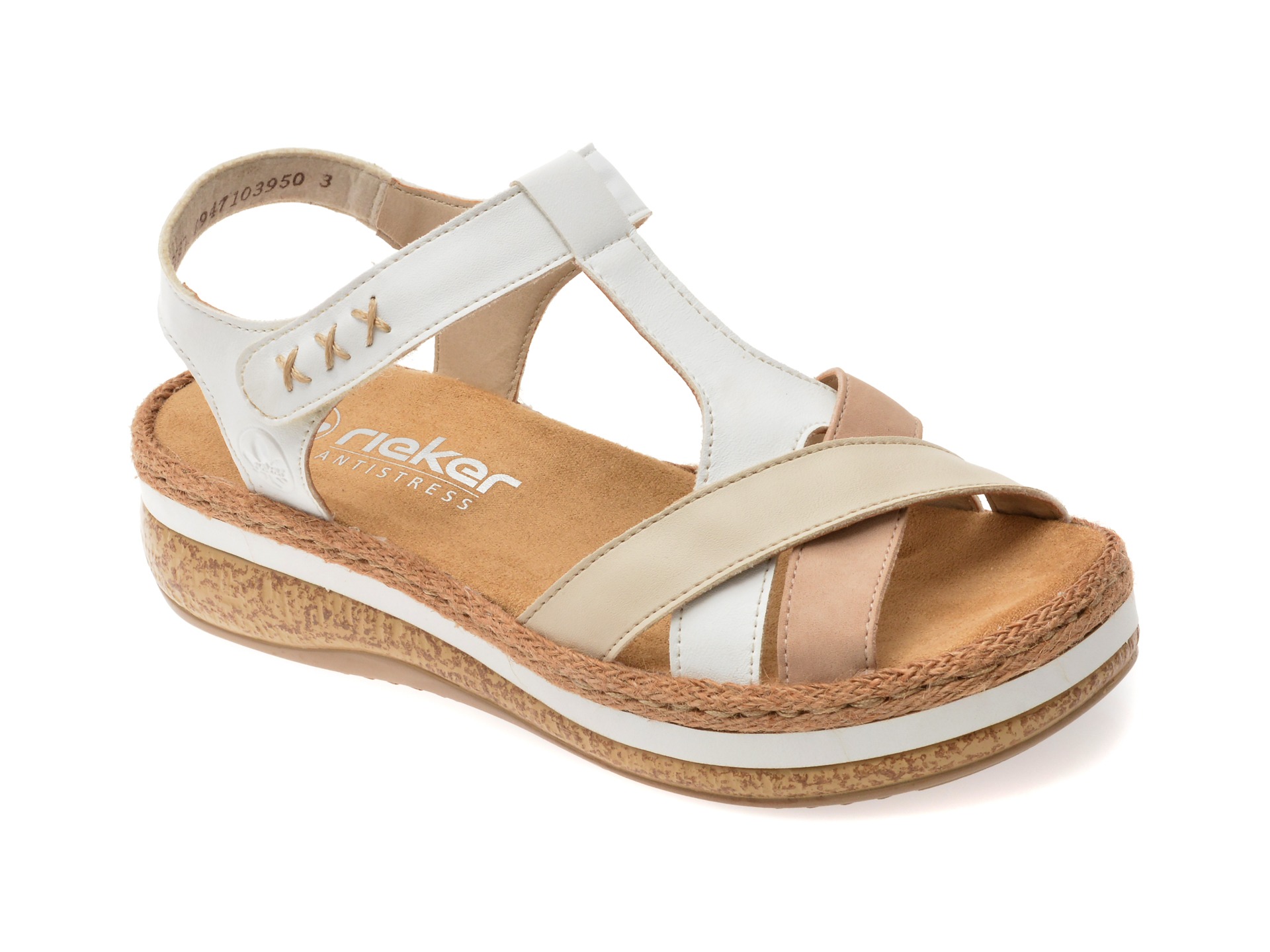 Sandale RIEKER albe, V0919, din piele ecologica 1 Sandale RIEKER albe