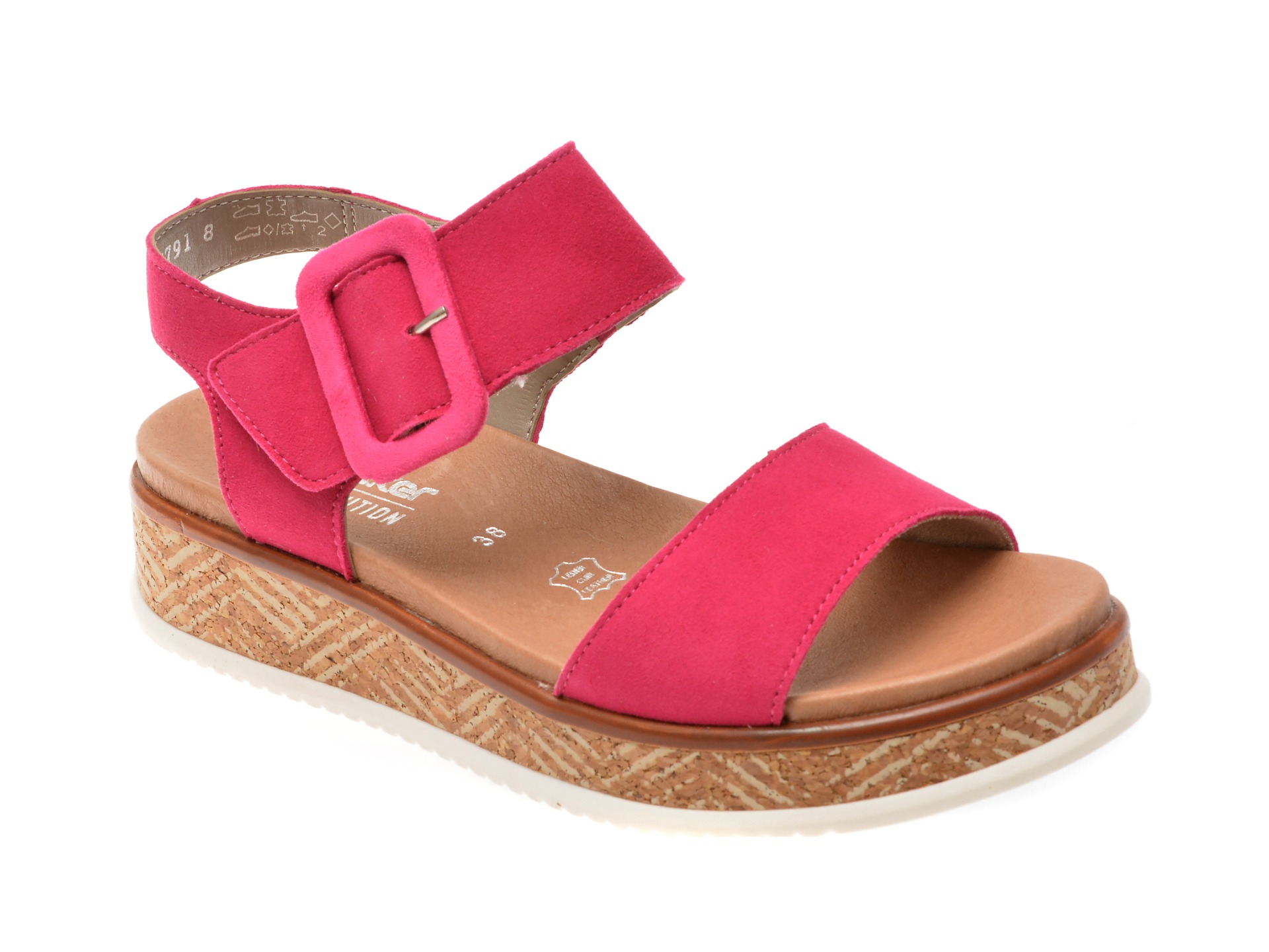 Sandale RIEKER fucsia, W0800, din piele intoarsa 1 Sandale RIEKER fucsia