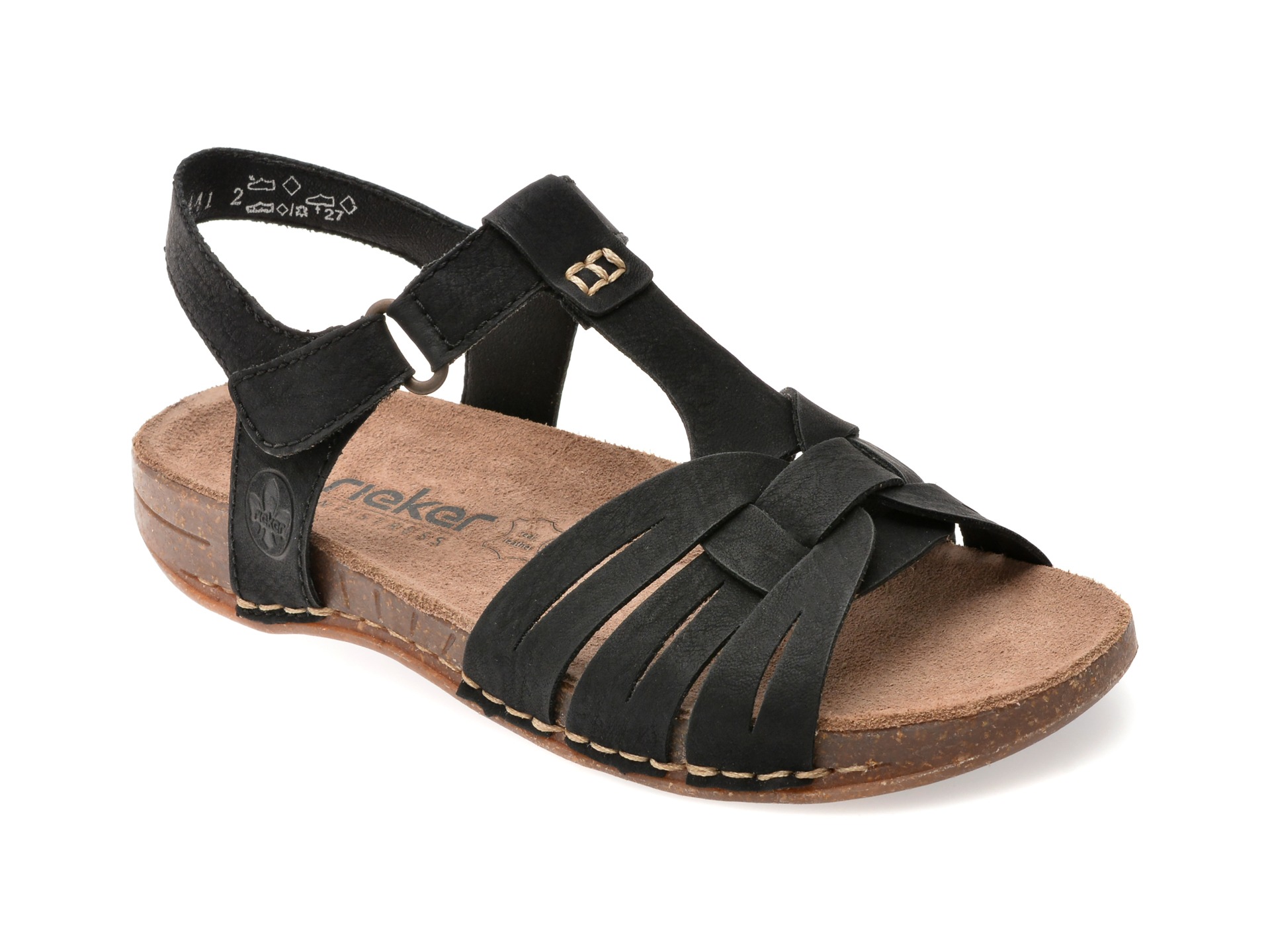Sandale RIEKER negre, 61461, din piele ecologica 1 Sandale RIEKER negre