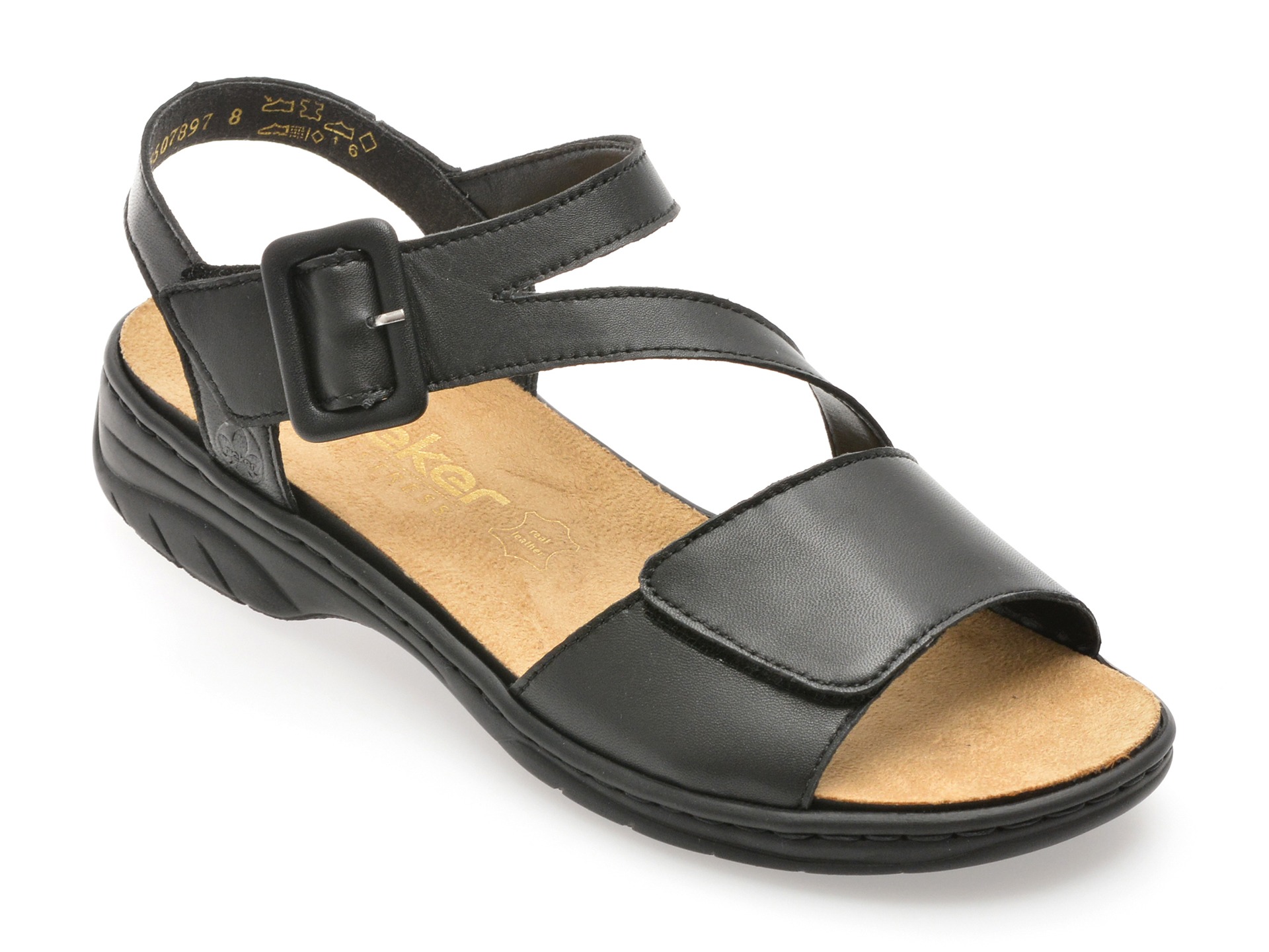 Sandale RIEKER negre, 64561, din piele naturala 1 Sandale RIEKER negre