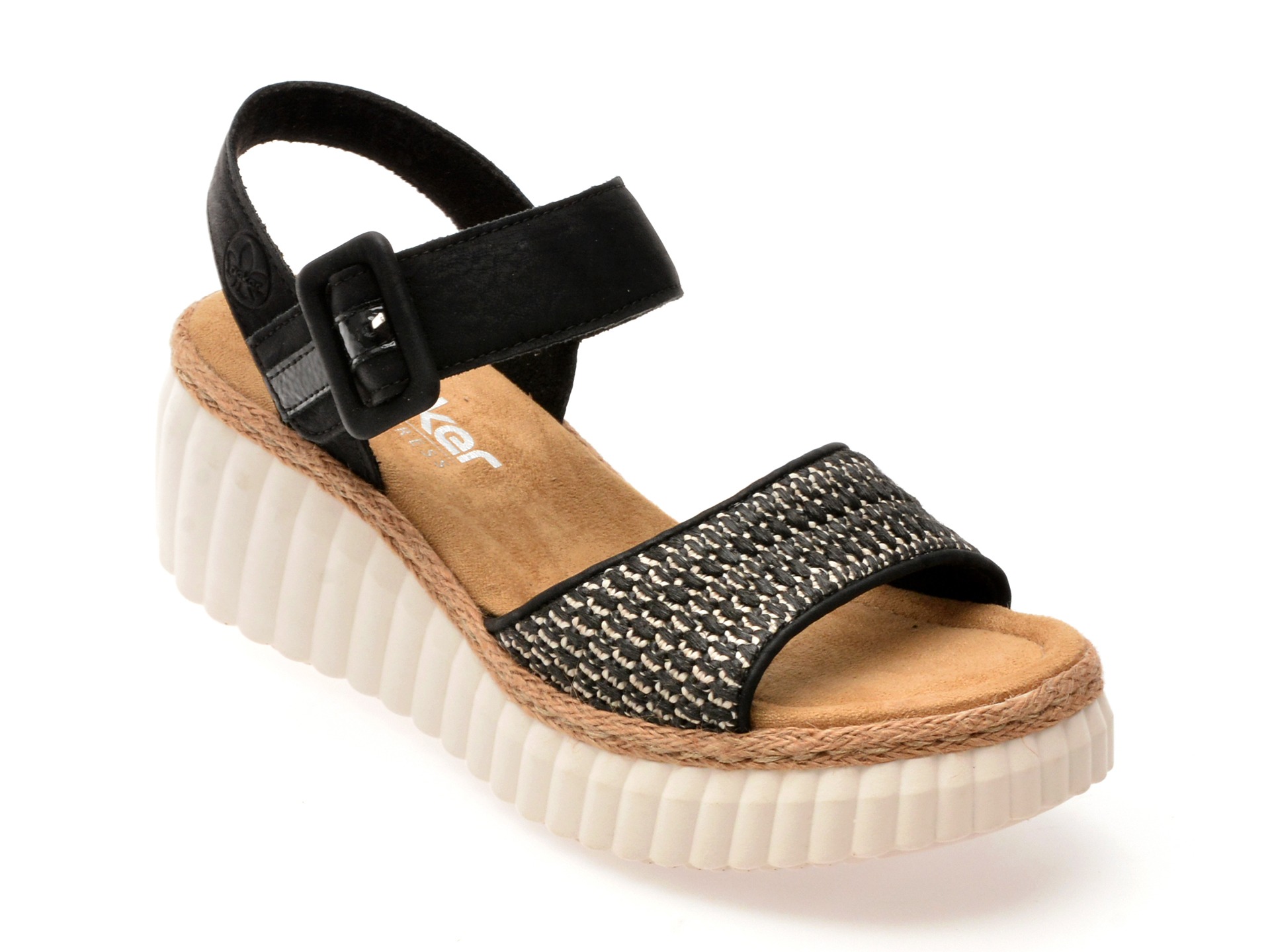 Sandale RIEKER negre, 69176, din piele ecologica 1 Sandale RIEKER negre