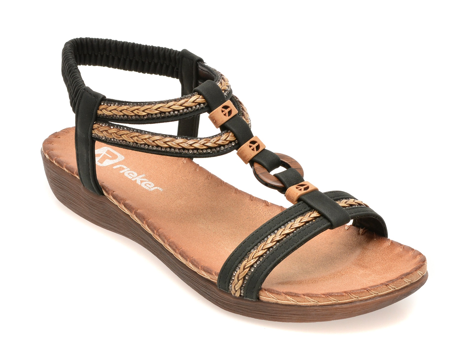 Sandale RIEKER negre, V7564, din piele ecologica 1 Sandale RIEKER negre